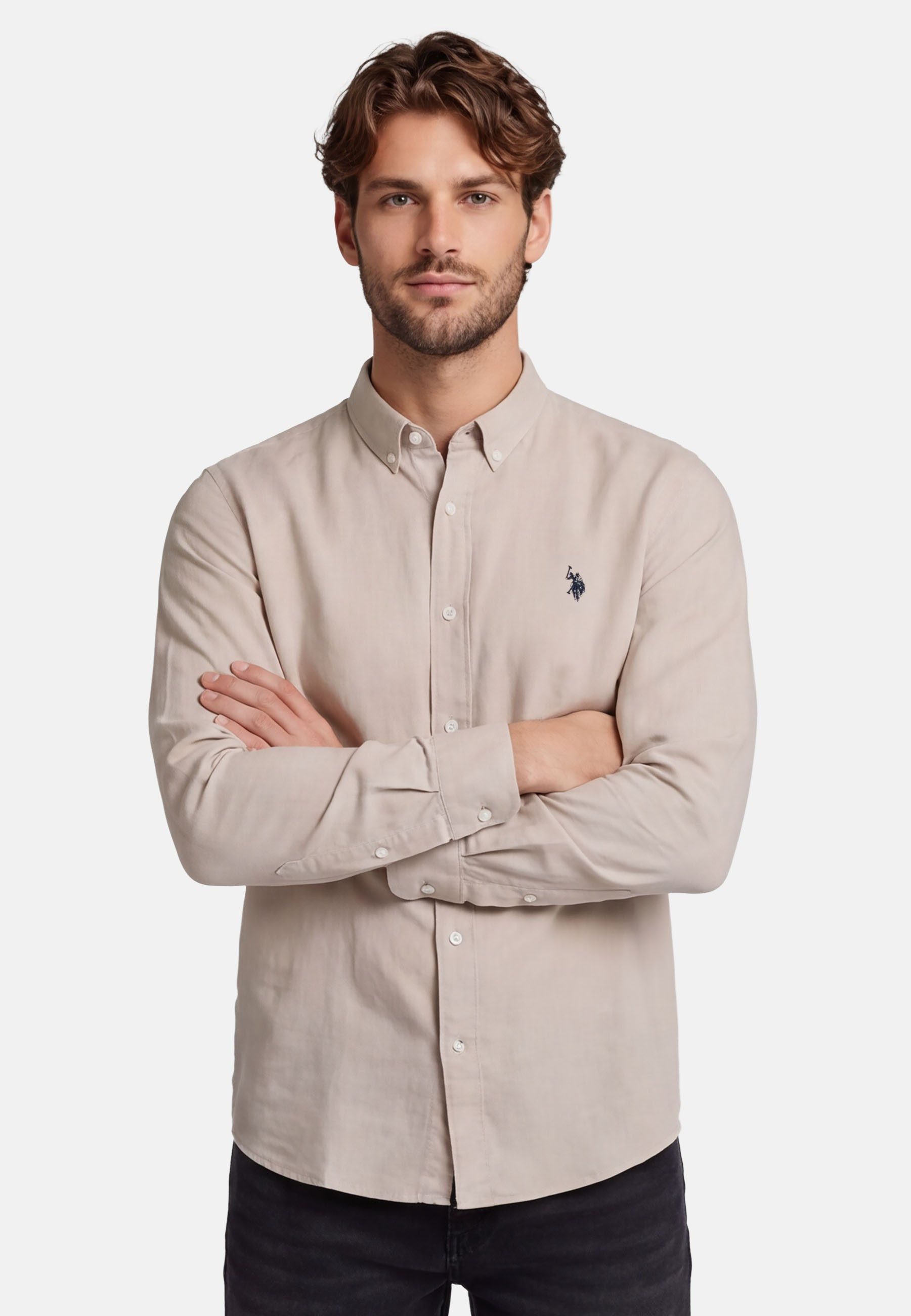 U.S. Polo Assn. Leinenhemd USBlaake Herren Leinenhemd – Sommerhemd luftig mit Button-Down-Kragen Leichtes Hemd aus Leinenmix mit Knopfleiste