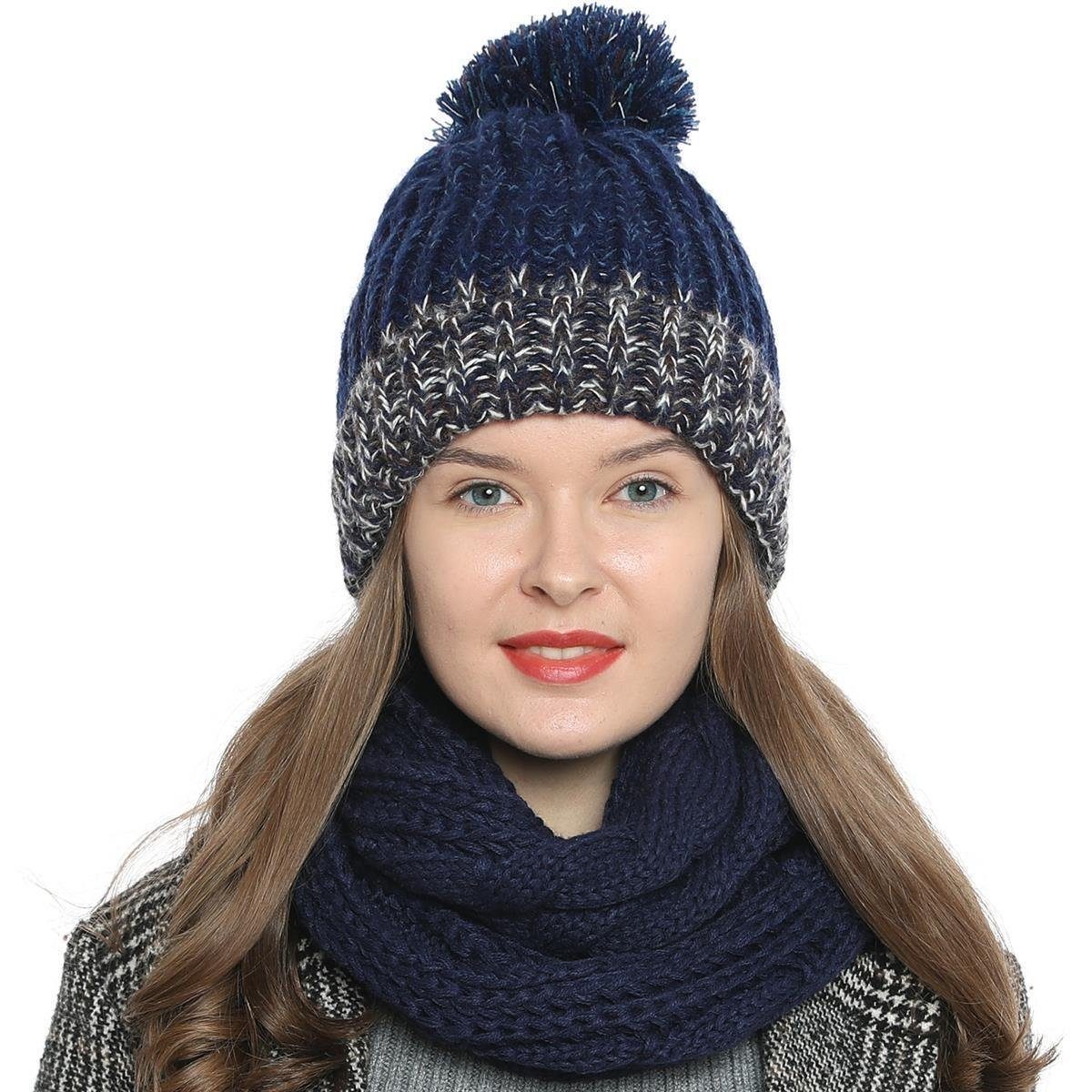 Schal, Winterschal Damen Schal weich, warm Strickmuster Strickschal Schlauchschal, (1-St), und DonDon dunkelblau