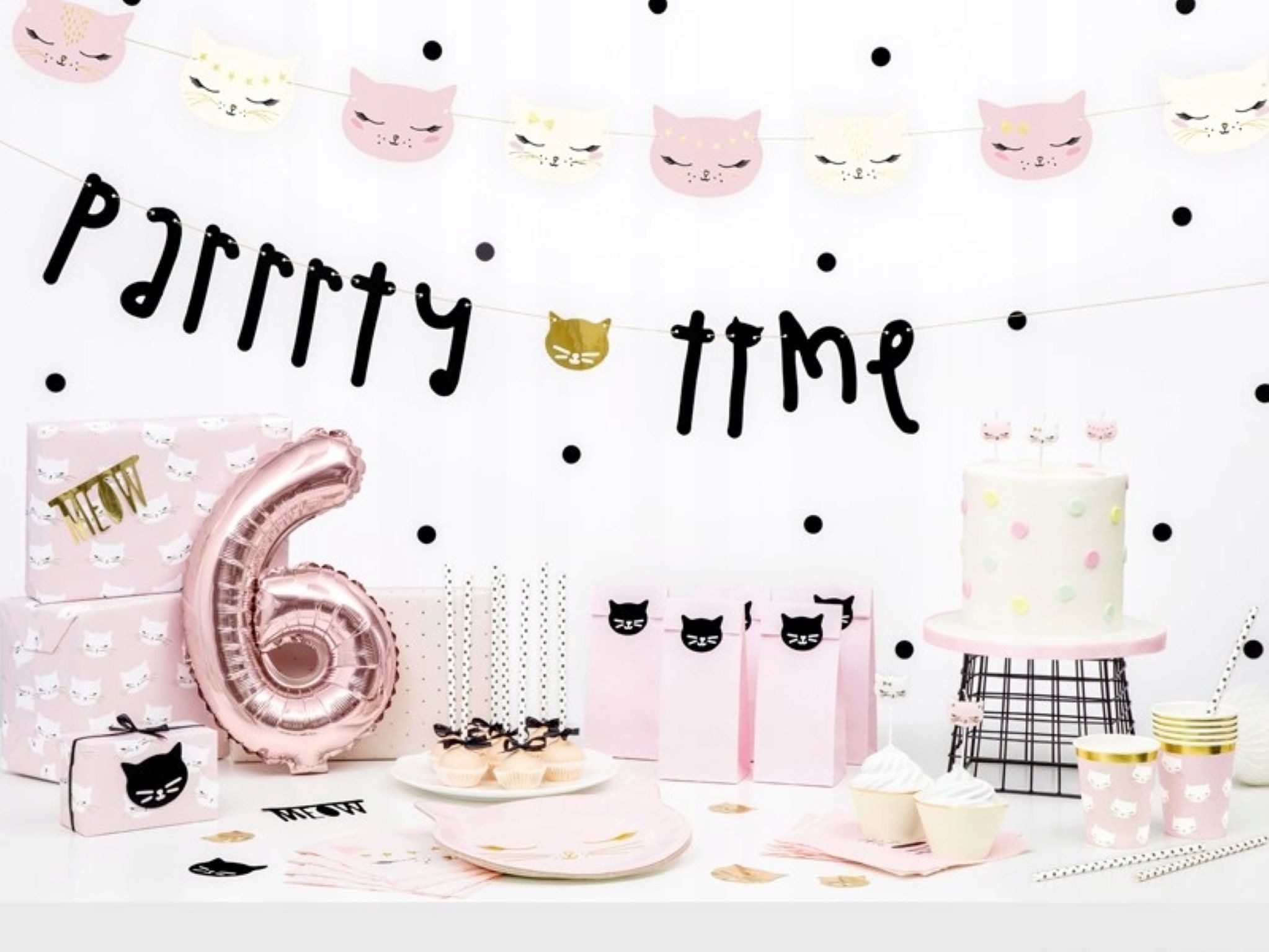 partydeco Geburtstagskerze Geburtstagskerzen Katze - Rosa 2 cm (6 Stück)