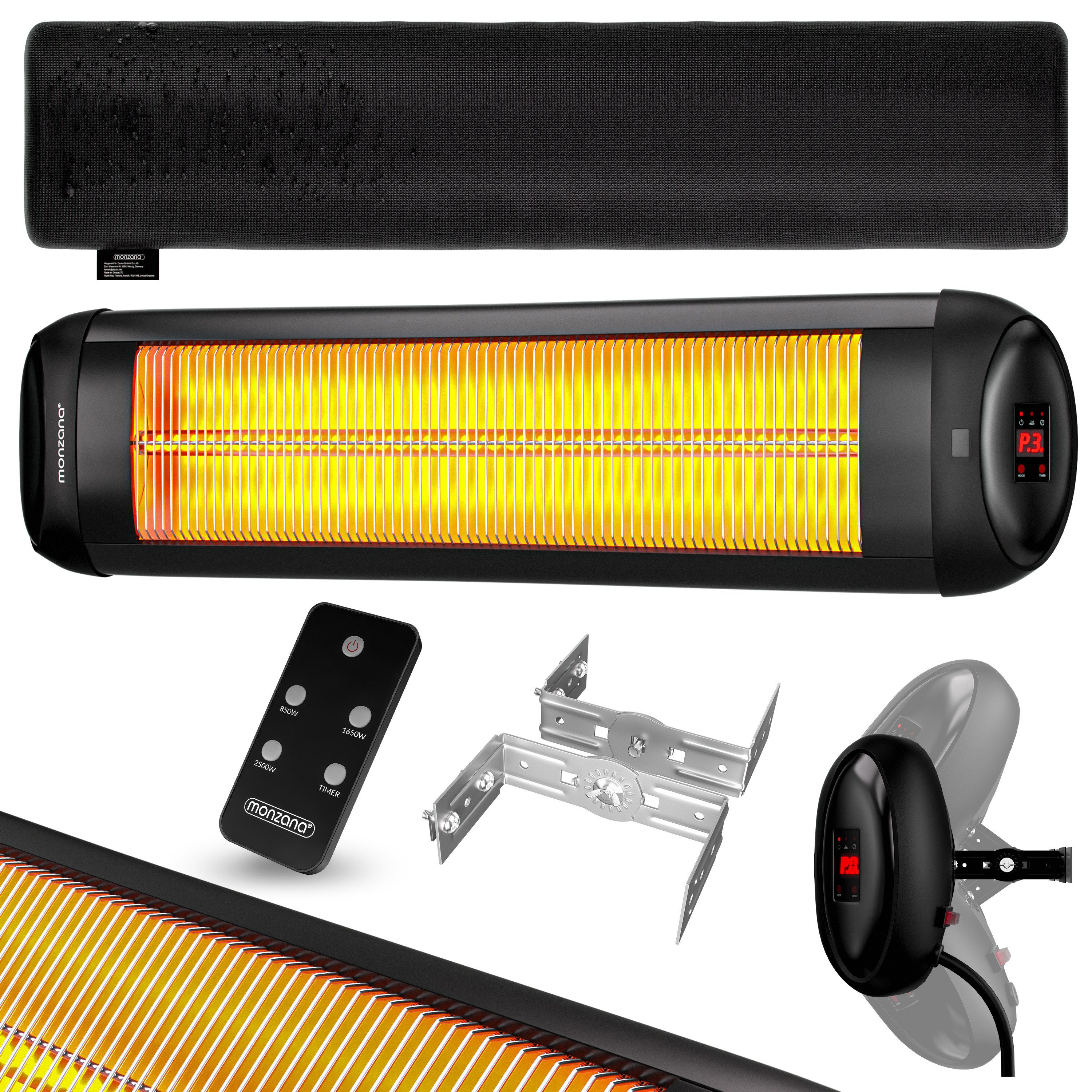 monzana Інфрачервоні обігрівачі Infrarotstahler, 2500 W, MZH2501 infrarot Strahler 2500W 3 Heizstufen Timer Fernbedienung