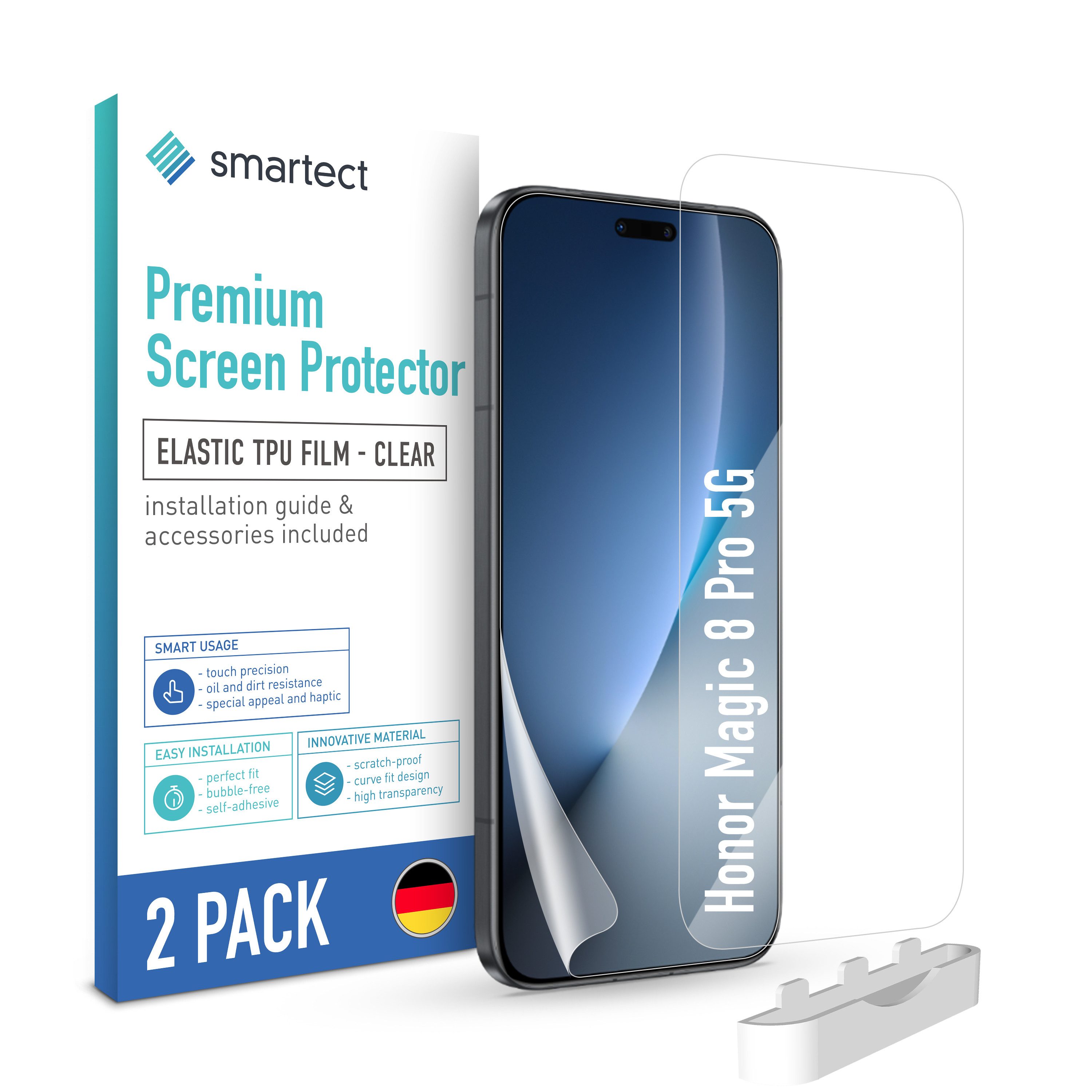 smartect Displayschutzfolie 2X TPU Schutzfolie Klar für Honor Magic 8 Pro 5G für Honor Magic 8 Pro 5G, Set, 2 Stück, Ultra-klar, Kratzfest, Blasenfrei, Oleophob, Fingerabdruck kompatibel