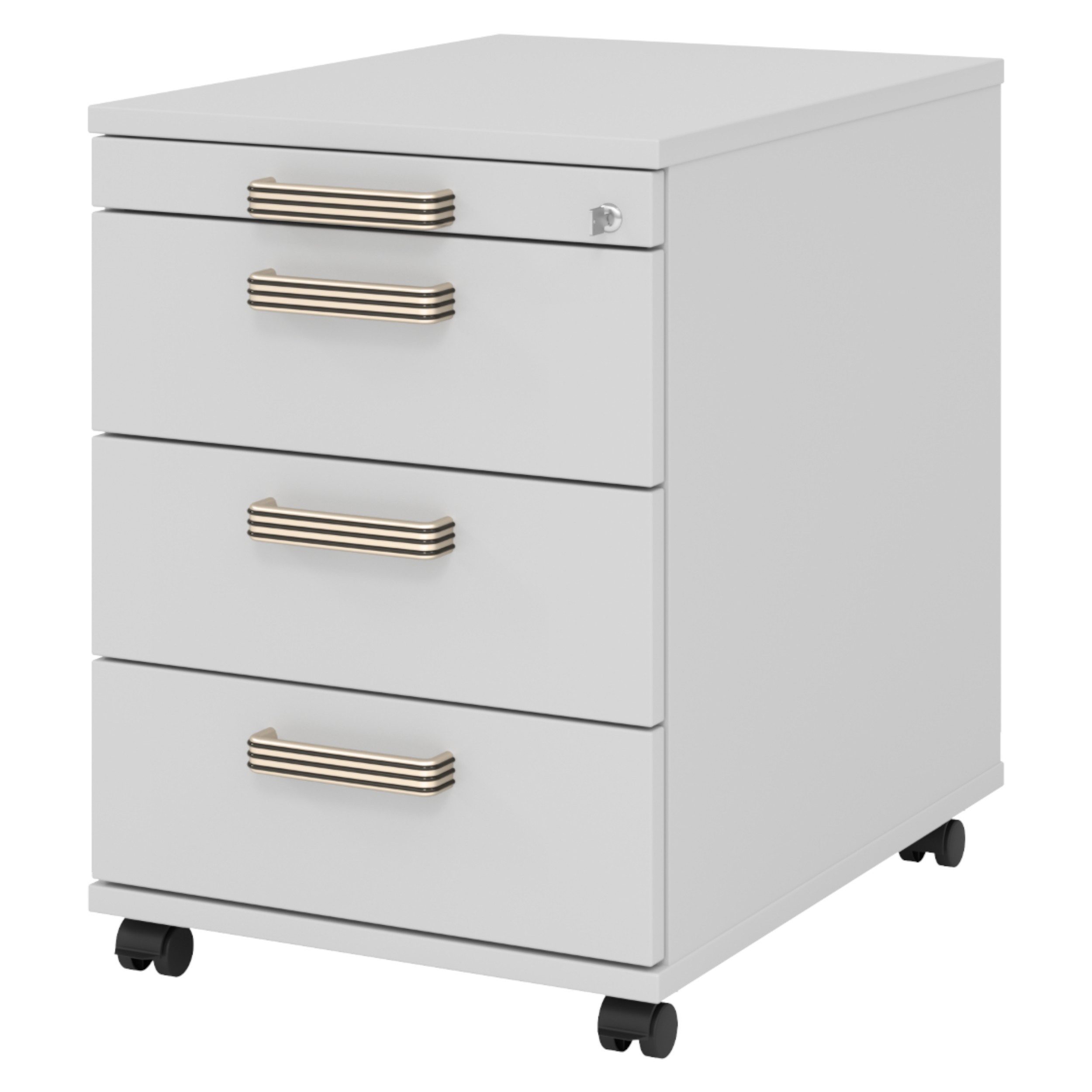 bümö Rollcontainer office Bürocontainer - 3 Materialschubladen, Dekor: Grau mit Streifengriff (Kunststoff)