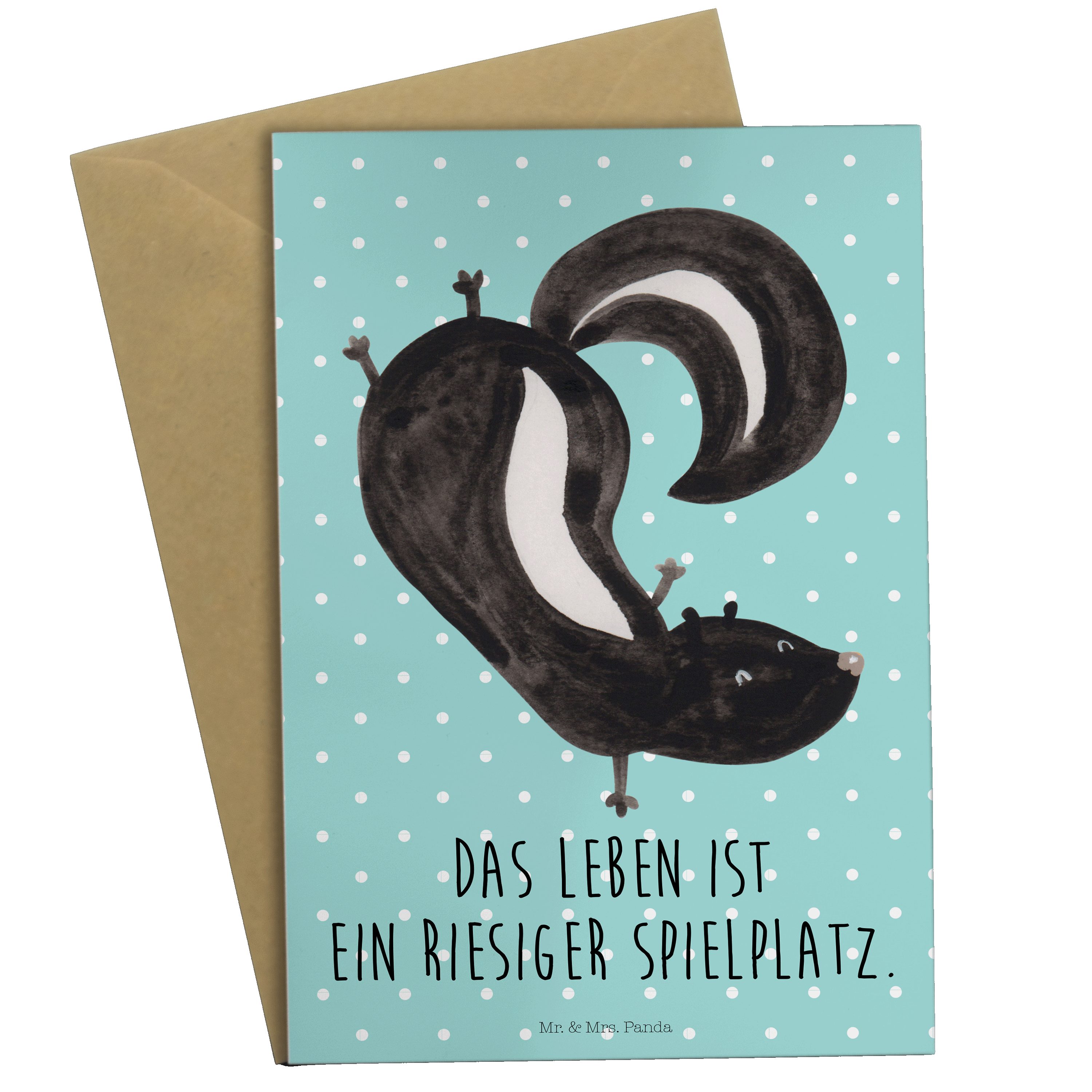 Mr. & Mrs. Panda Grußkarte Stinktier Handstand - Türkis Pastell - Geschenk, Geburtstagskarte, H