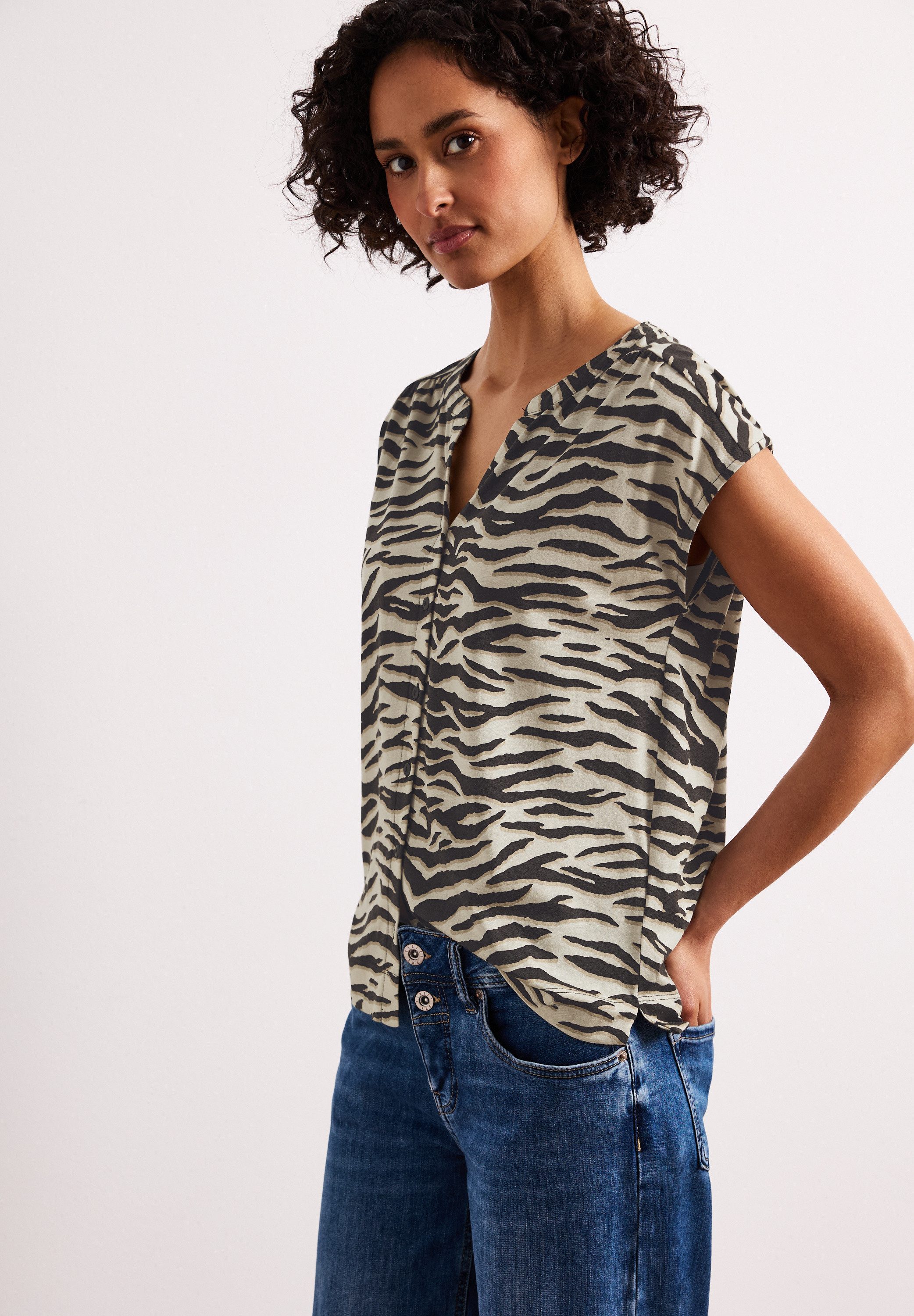 STREET ONE Shirttop Sommershirt im Leo-Look
