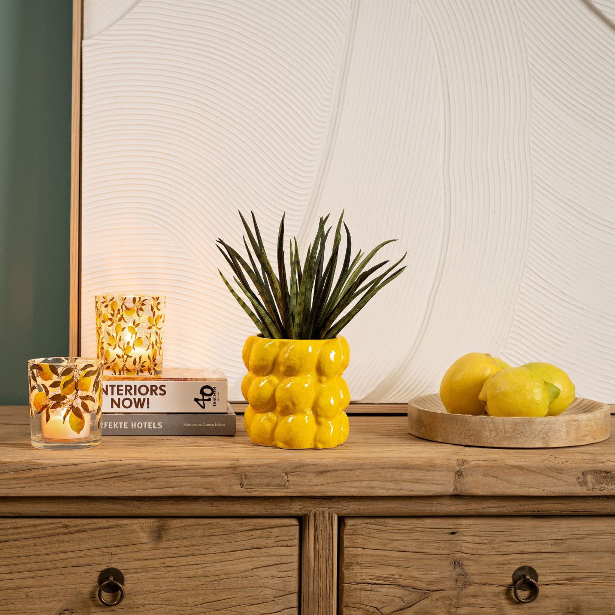 matches21 HOME & HOBBY Dekovase Blumenvase in Gelb mit Zitronen 3D Muster i günstig online kaufen