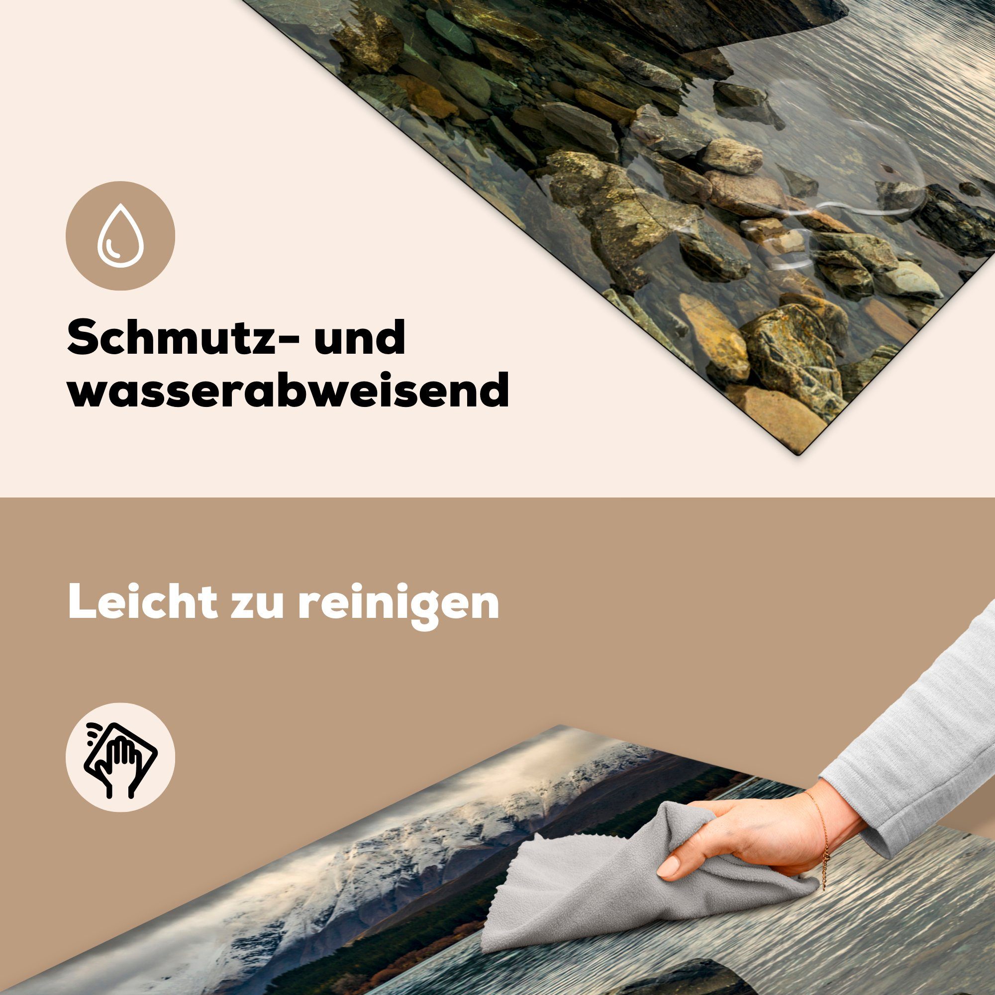 MuchoWow Herdblende-/Abdeckplatte Wasser tlg), Neuseeland, Vinyl, küche Berge - cm, Ceranfeldabdeckung, - (1 78x78 Arbeitsplatte für