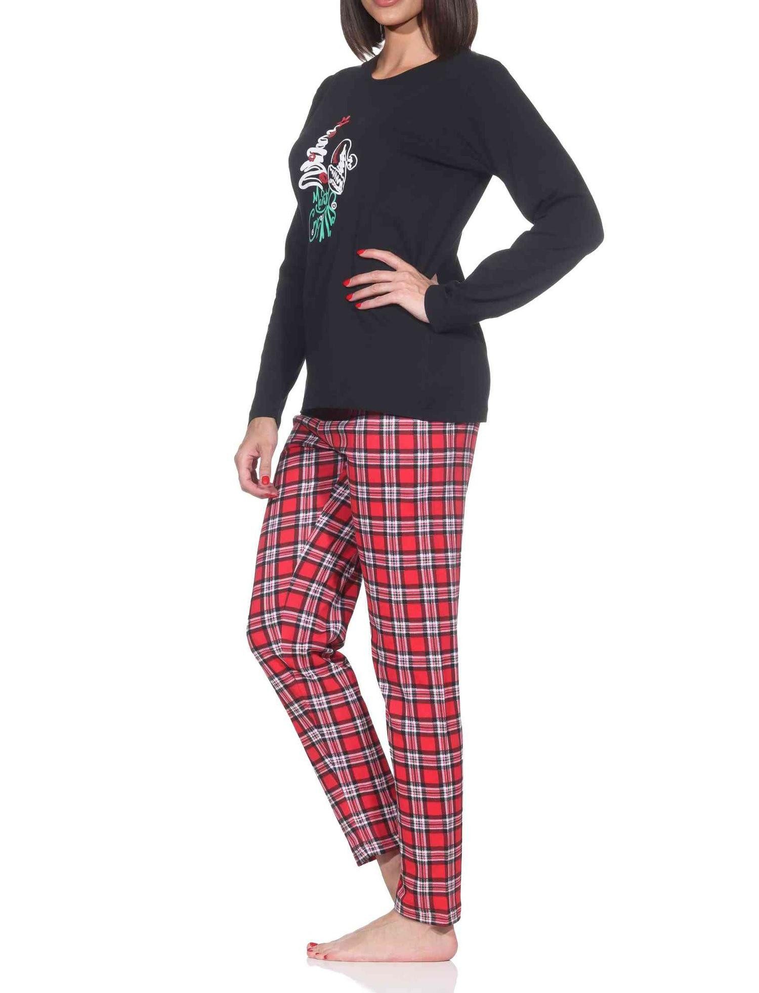 Normann Pyjama Damen Weihnachts Schlafanzug mit lustigen weihnachtlichen Motiv