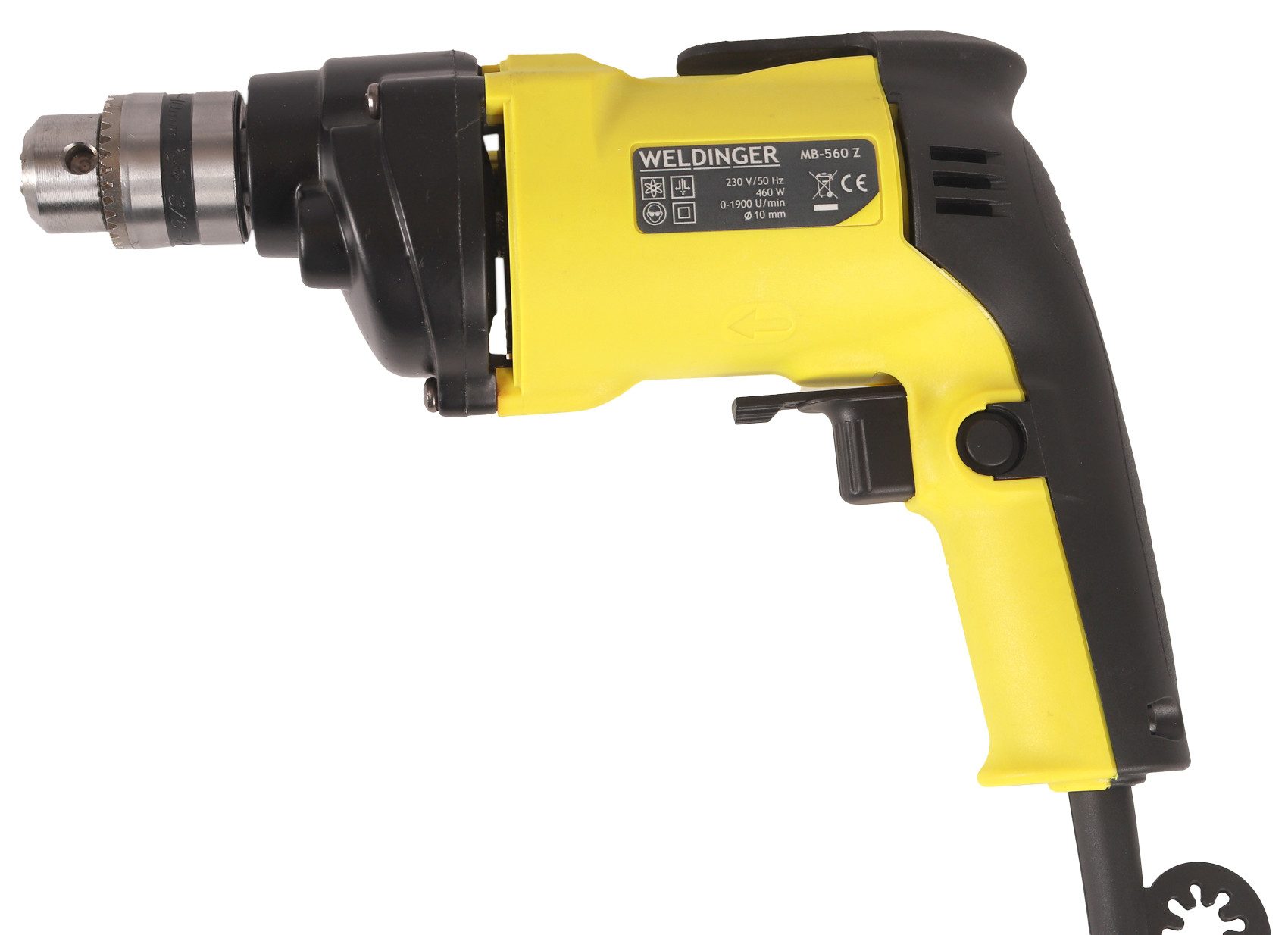 WELDINGER Bohrmaschine Bohrmaschine MB 560Z 1-Gang 10 mm Zahnkranzfutter für Metallbauer, 230 V, Rechts-/Linkslauf, Zahnkranzbohrfutter