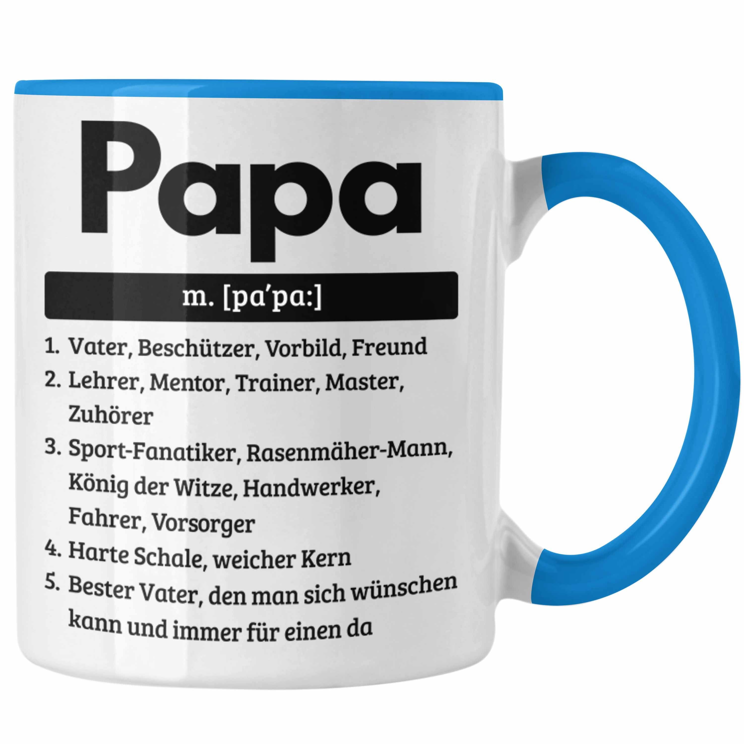 Trendation Tasse Papa Blau für Geschenk Spruch Geschenkidee Pa Definition für Vatertag Tasse