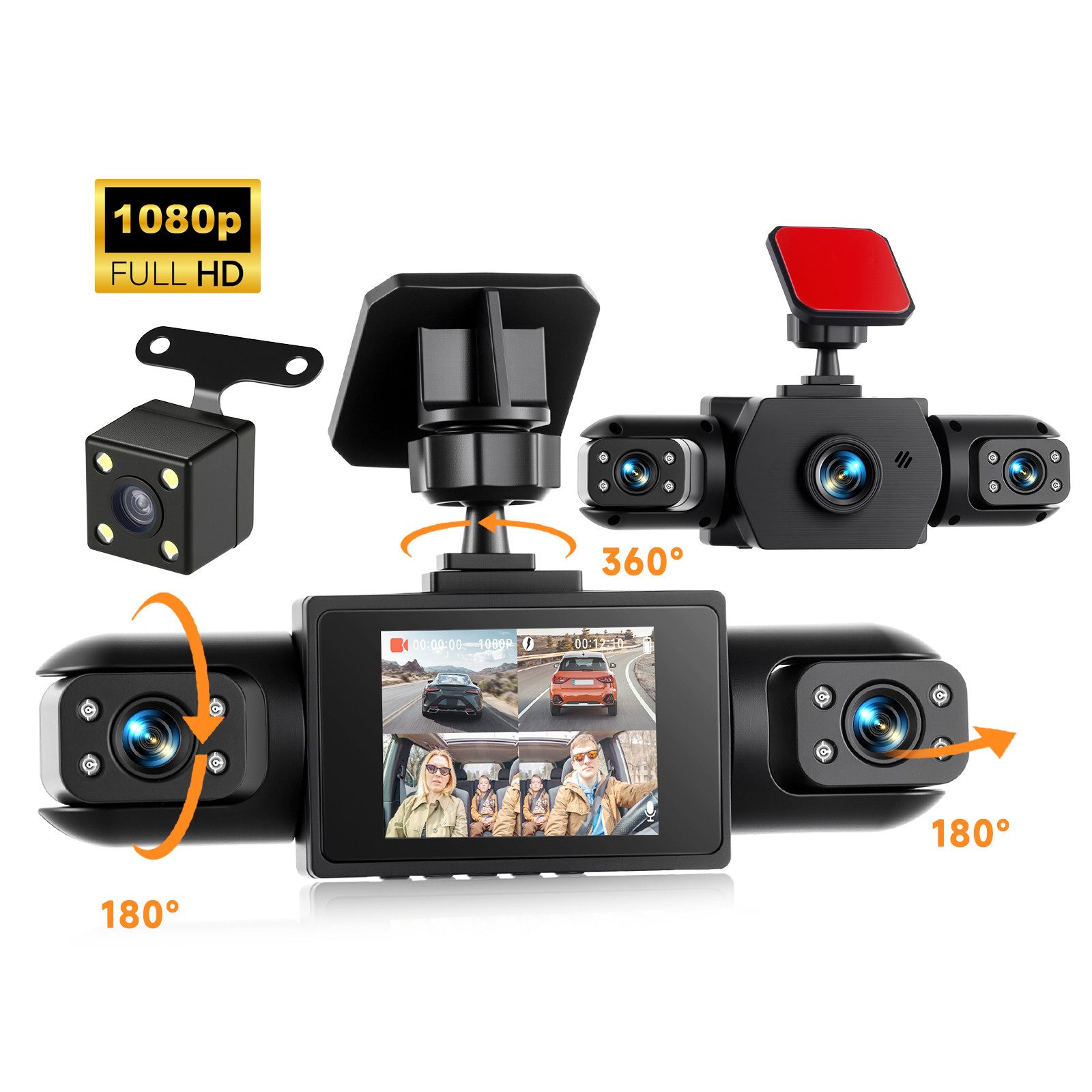 Hikity Viidure 3,16/3.0/2.0-Zoll 1080P Auto-Dashcam mit 4 Linsen Dashcam (HD, Bewegungserkennung, Nachtsichtfunktion, Bewegungserkennung)
