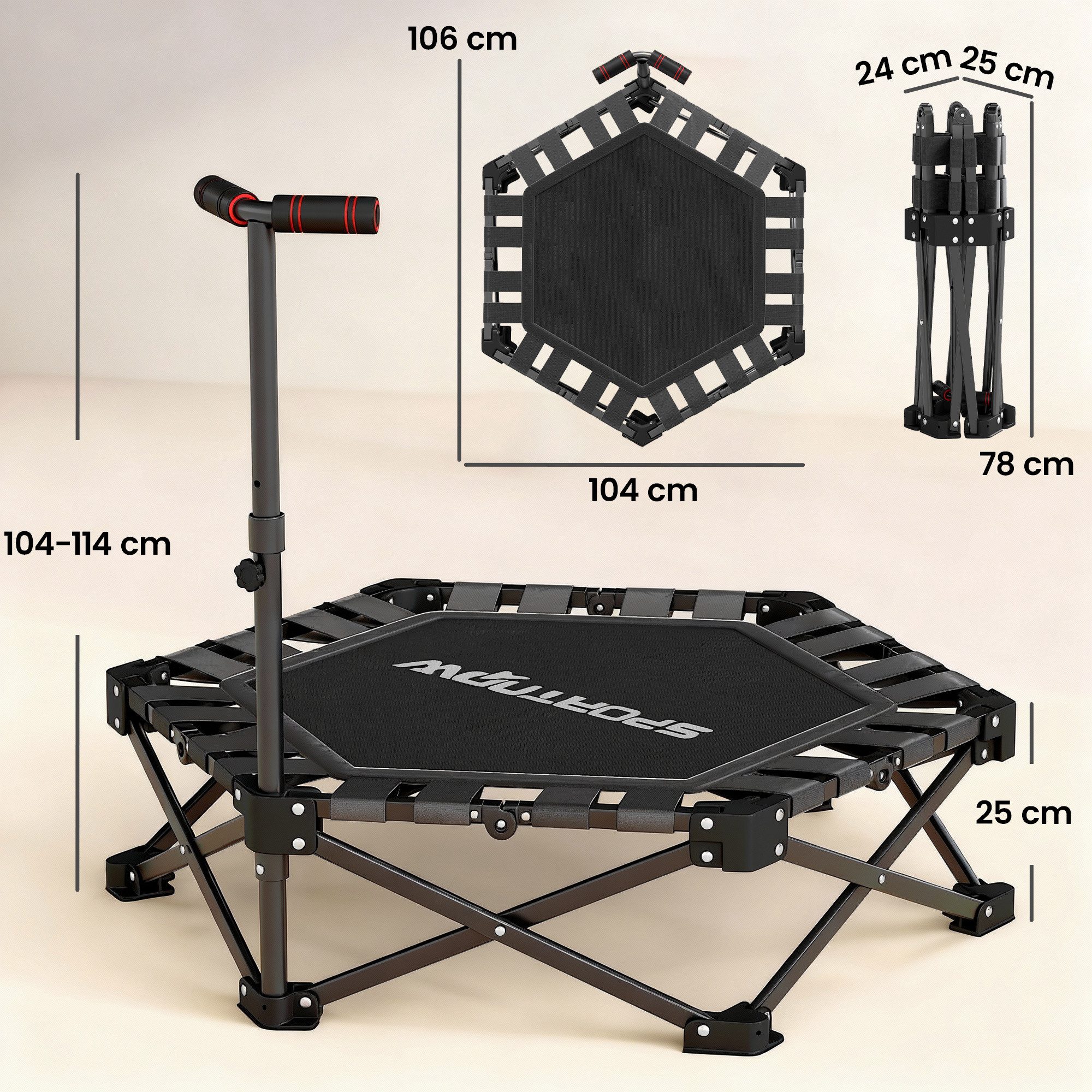 SPORTNOW Fitnesstrampolin Mini Trampoline mit Schnellfaltmechanismus leise Trampolin, Ø 104 cm, (Mini Trampoline, 1 tlg., leise Trampolin), 180kg Belastbar, für Indoor Outdoor Jumping