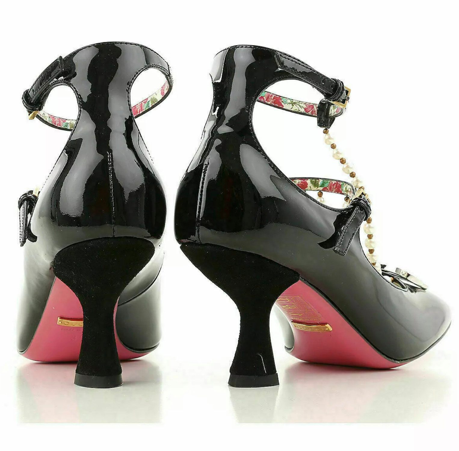 GUCCI Damen Limited Schuhe mit T-Riemen und Perlen Pumps Metall-Schleife mit funkelnden Kristallen