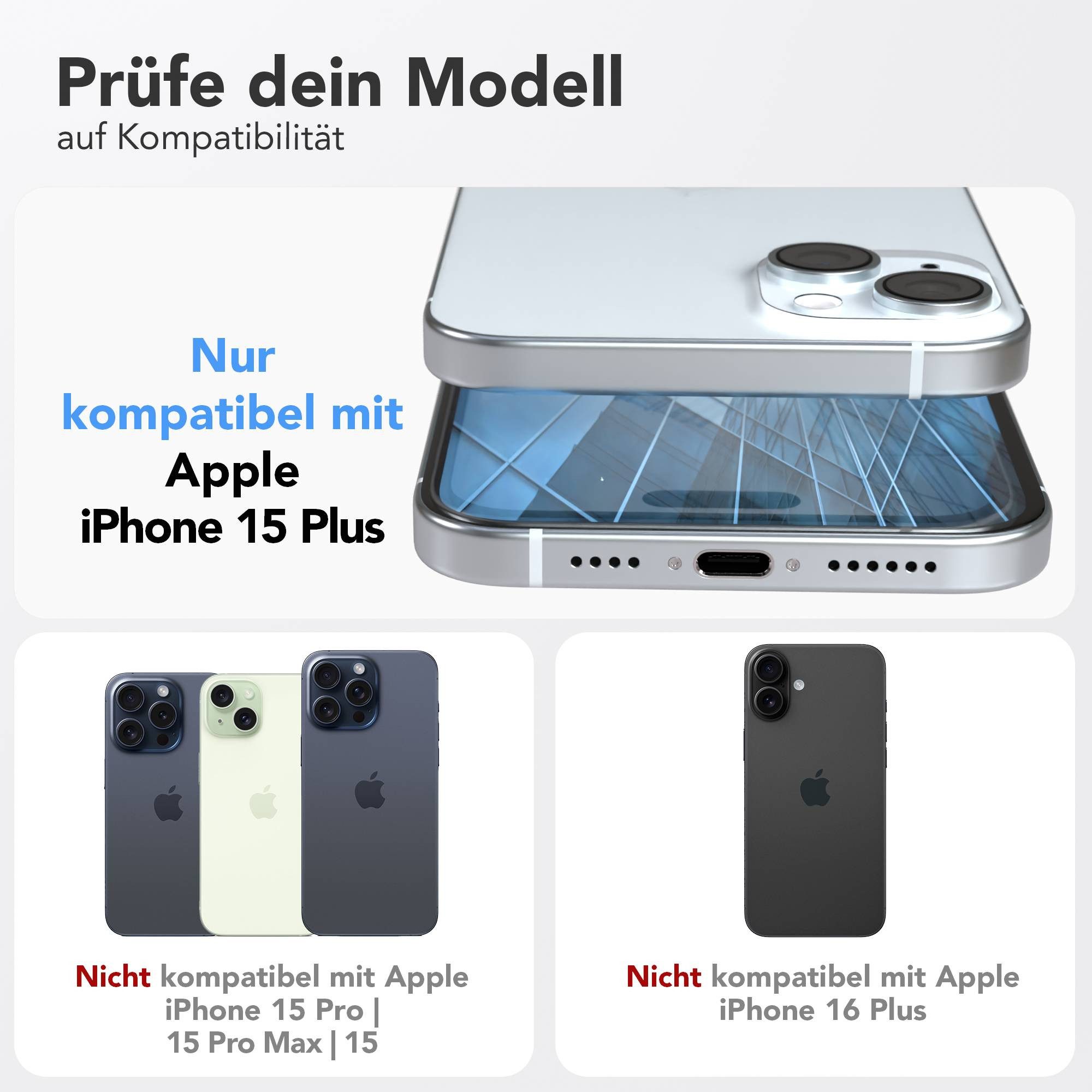 EAZY CASE Displayschutzfolie 2x Displayschutz für iPhone 15 Plus für Apple iPhone 15 Plus, 2er Set, Schutzglas iPhone 15 Plus, 2er Set Displayfolie Klar, Hartglas 0,7mm