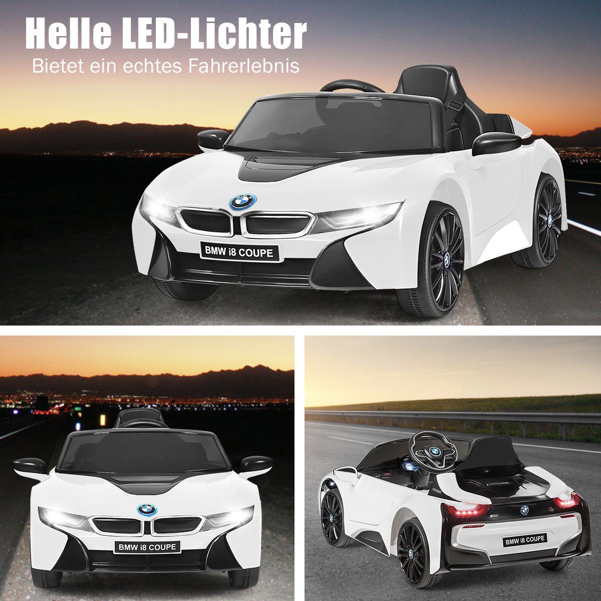 LED 12V, COSTWAY BMW Elektro-Kinderauto weiß mit