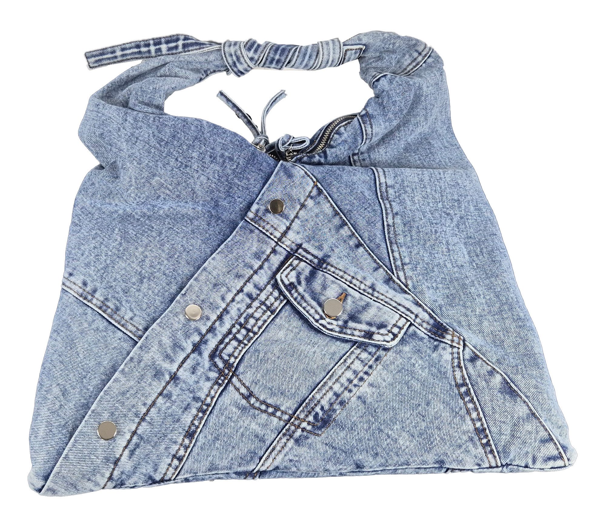 Einkaufszauber Beuteltasche Beuteltasche Echte Jeans - Sporttasche, aus echtem Jeansstoff genäht - Denim – Bild 4 von 5