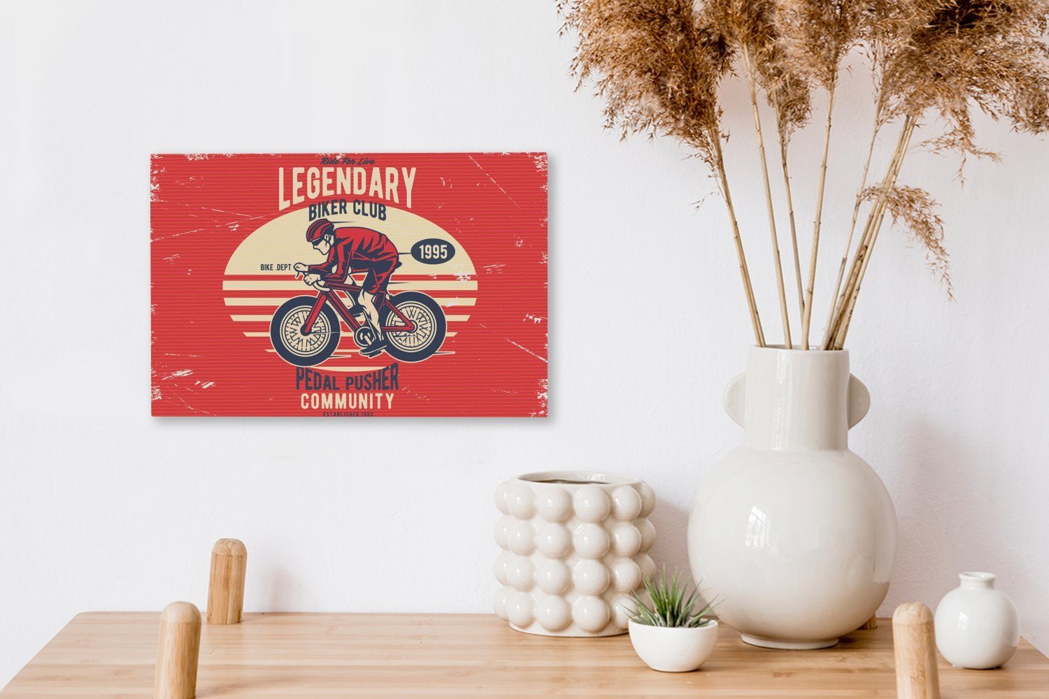 Aufhängefertig, Retro, Wanddeko, St), OneMillionCanvasses® 30x20 - (1 cm Fahrrad Leinwandbild Leinwandbilder, Radfahrer Wandbild -