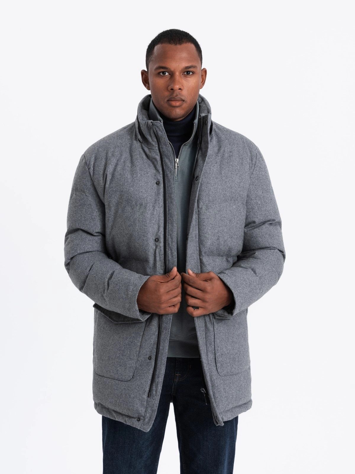 OMBRE Winterjacke Warme lange Herren Parka Jacke mit Wolle