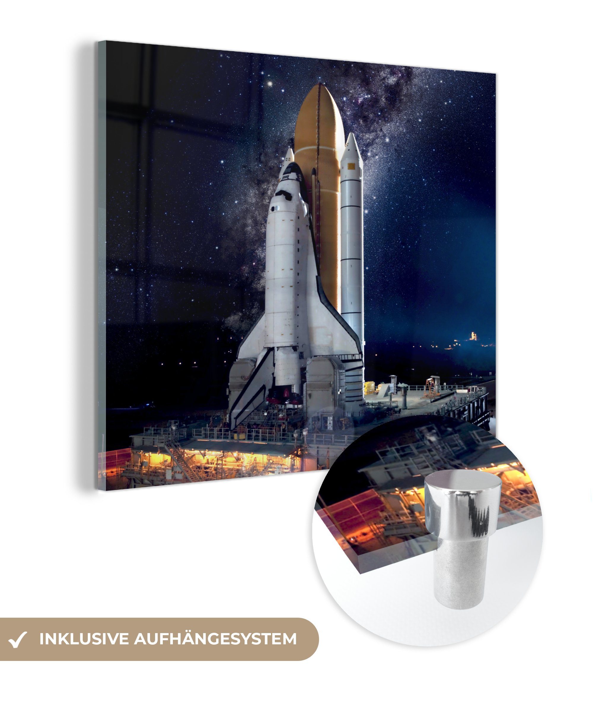 MuchoWow Acrylglasbild Rakete - Sternenhimmel - Weltraum, (1 St), Glasbilder - Bilder auf Glas Wandbild - Foto auf Glas - Wanddekoration