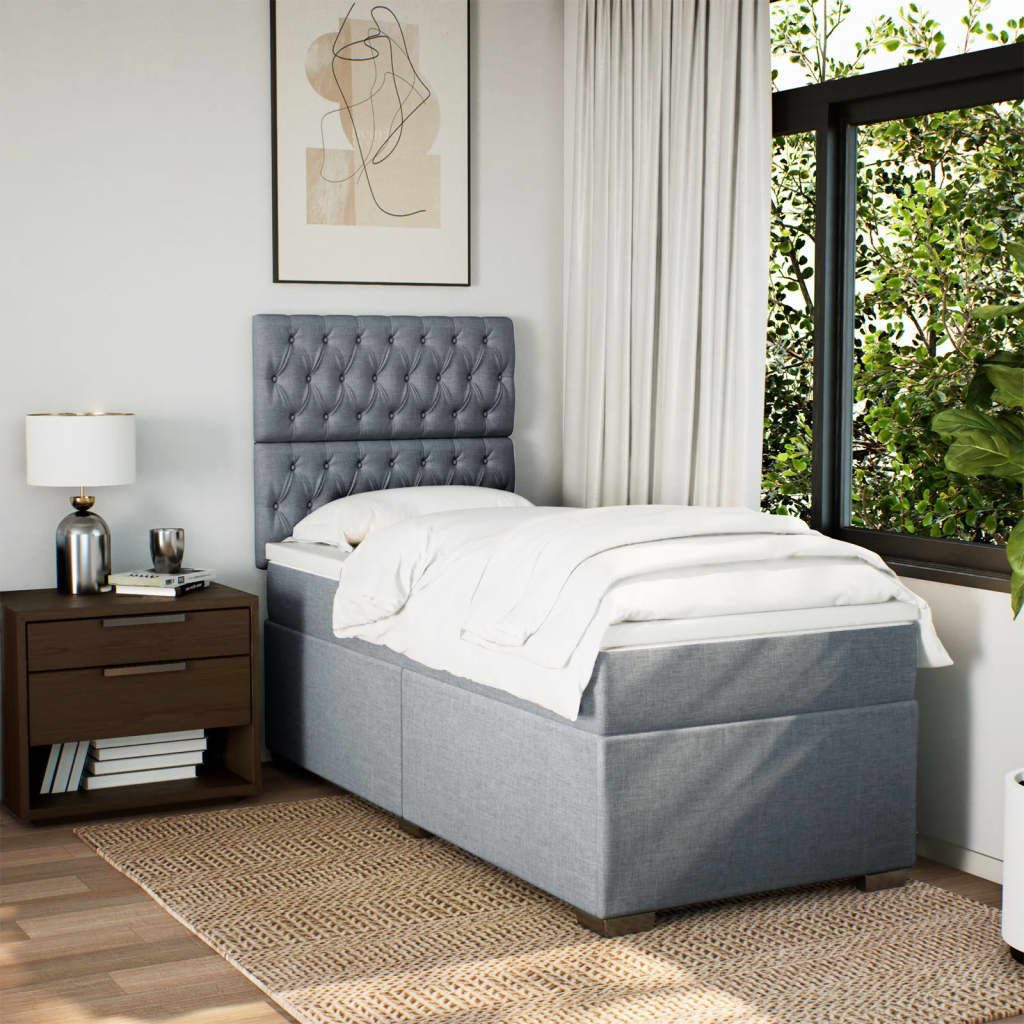 vidaXL Bett Boxspringbett mit Matratze Hellgrau 90x200 cm Stoff