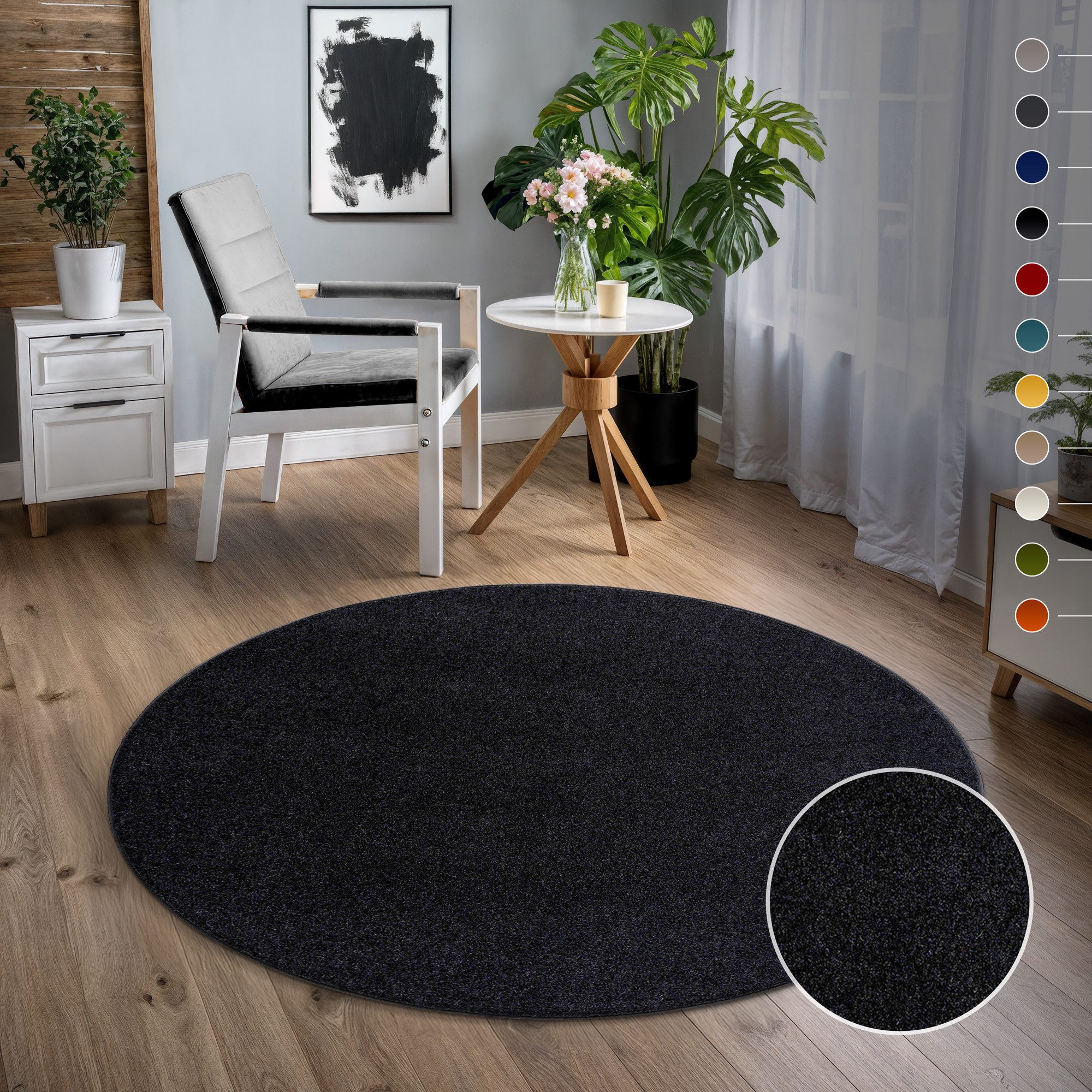 Sanat Teppich UNI, auch als Läufer und Rund, rund, Höhe: 13 mm, robuster Kurzflorteppich, große Farbauswahl, Wohnzimmer, alle Räume