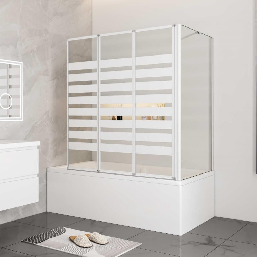 Duschparadies Badewannenfaltwand hellweiß Aufsatz Duschwand Badewanne Trenn günstig online kaufen