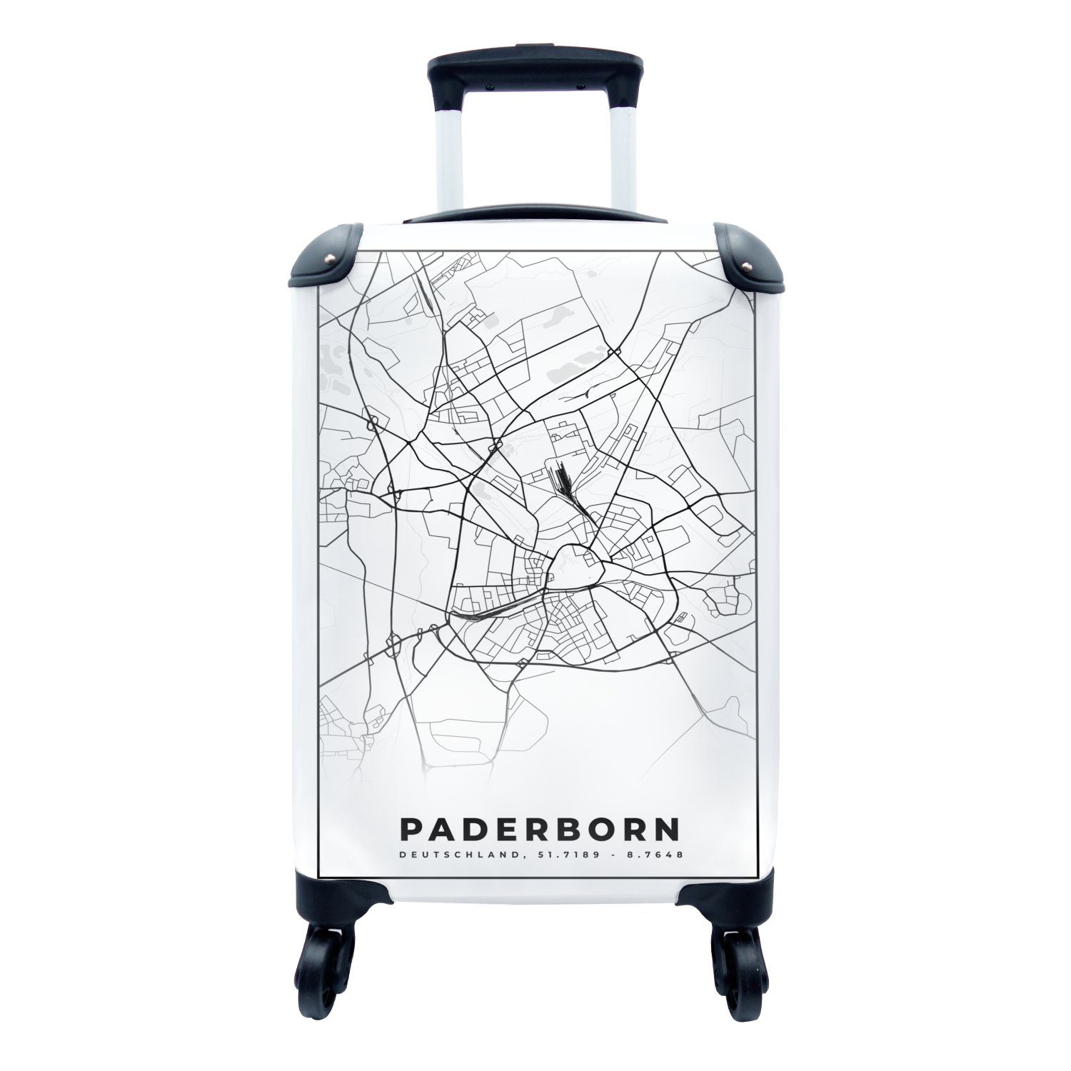 MuchoWow Handgepäckkoffer Paderborn - Karte - Stadtplan, 4 Rollen, Reisetasche mit rollen, Handgepäck für Ferien, Trolley, Reisekoffer