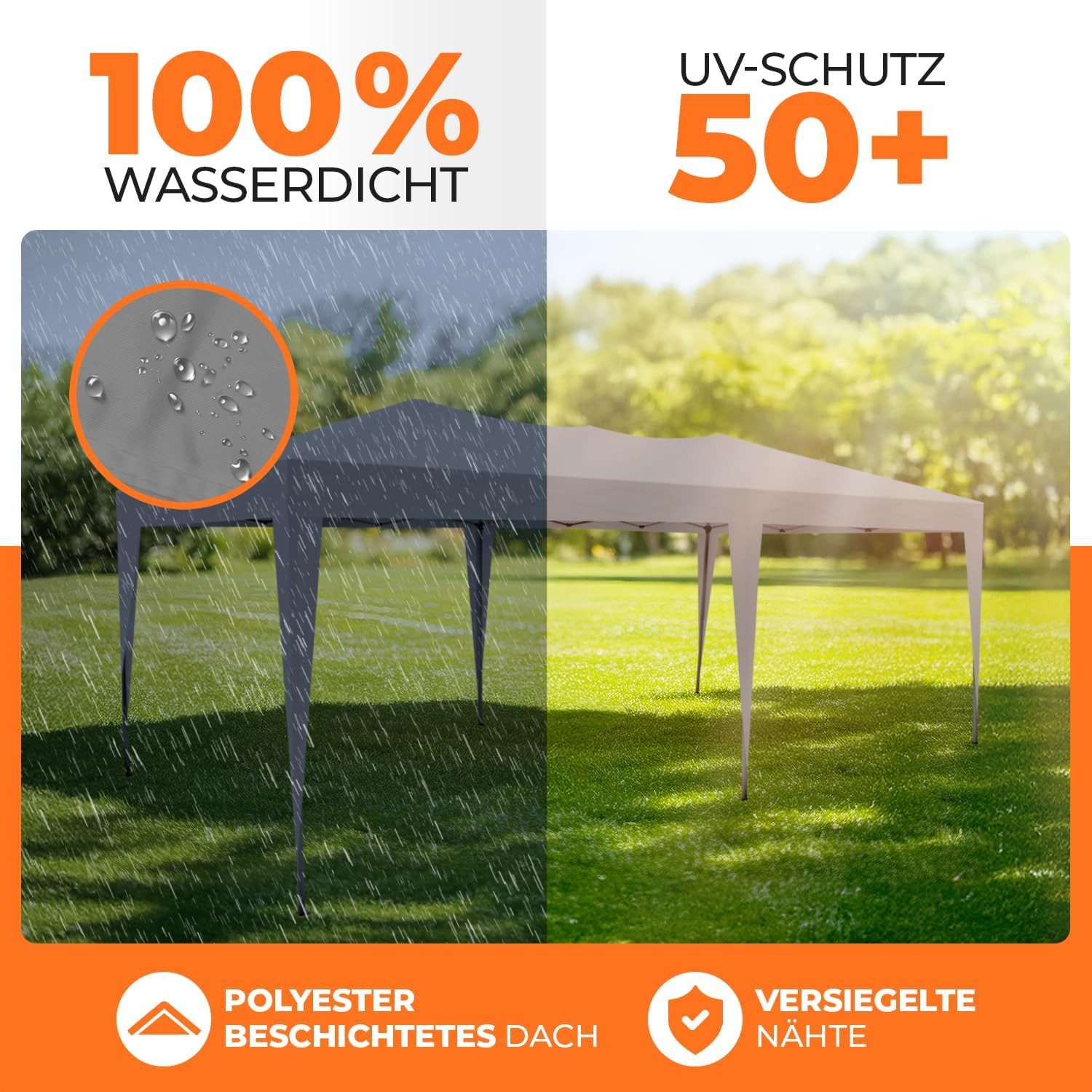 Kronenburg Partyzelt 3x6m wasserdicht - Gartenpavillon, Faltpavillon stabil, UV-Schutz 50+ – Bild 3 von 5