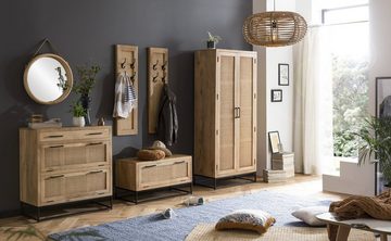 TPFLiving Garderobenschrank Milton - mit modernem Kufengestell (Türen mit angesagtem Rattan-Einsatz - natur, Gestell schwarz, Designer Garderobenschrank - Dielenschrank Massivholz - Kleiderschrank) Produktlinie: Canada - Breite: 80 cm, Höhe: 180 cm, Tiefe: 40 cm