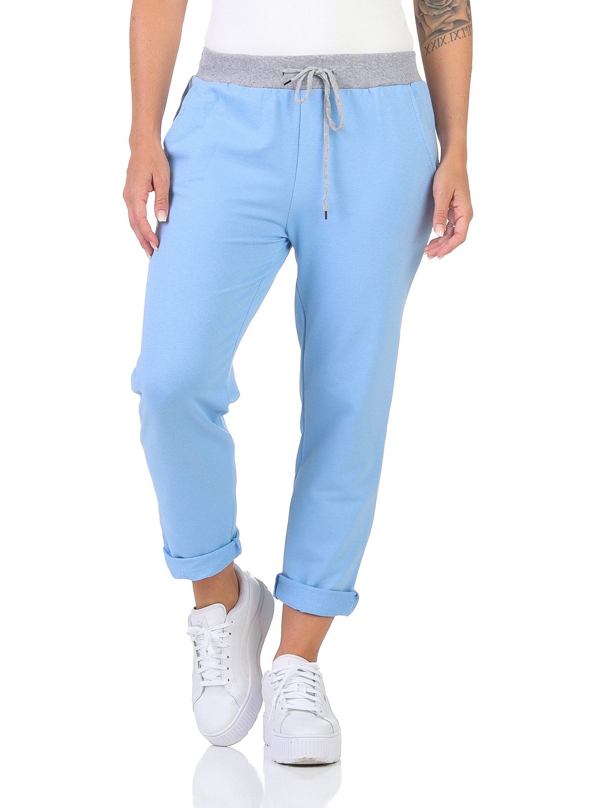 Mississhop Chinohose Damen Hose Blumen Jogginghose günstig online kaufen