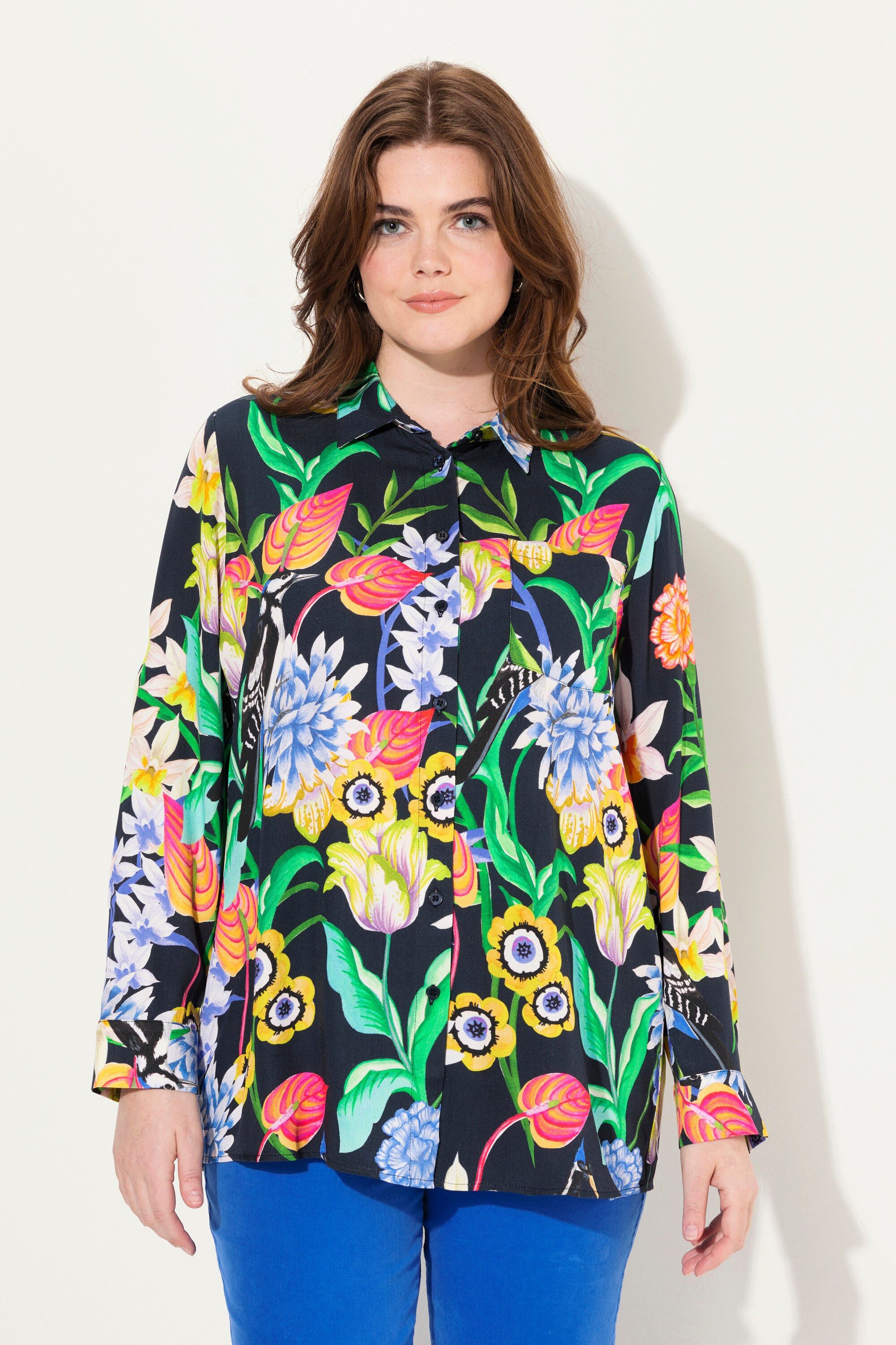 Hemdbluse Hemdbluse Landhausdruck Hemdkragen Langarm