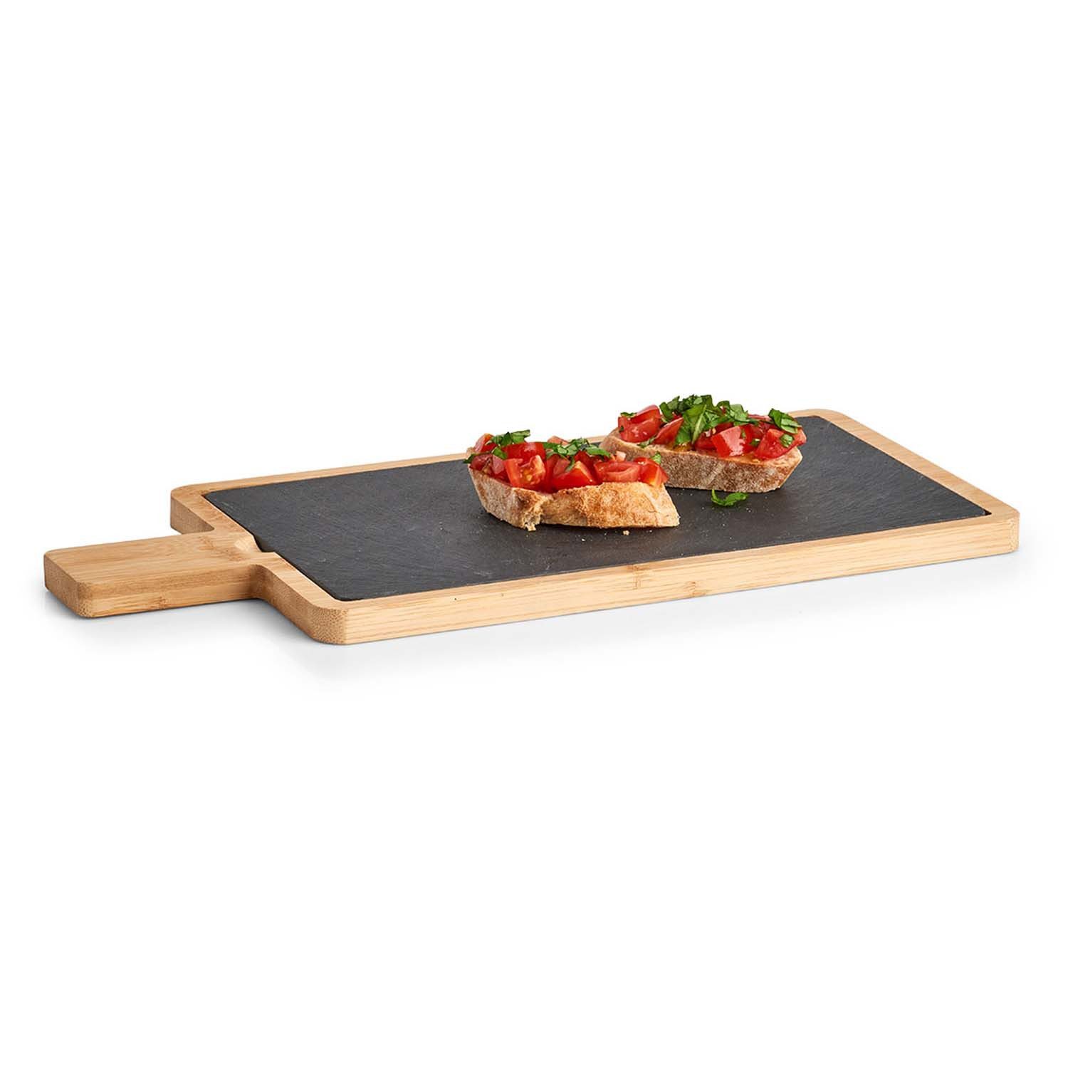 Zeller Present Servierbrett 6 Servierplatten, Schiefer mit Bambusbrett - 40 x 19cm, Schiefer, (Set, 6-St., 6x Servierplatten), Schieferplatte herausnehmbar