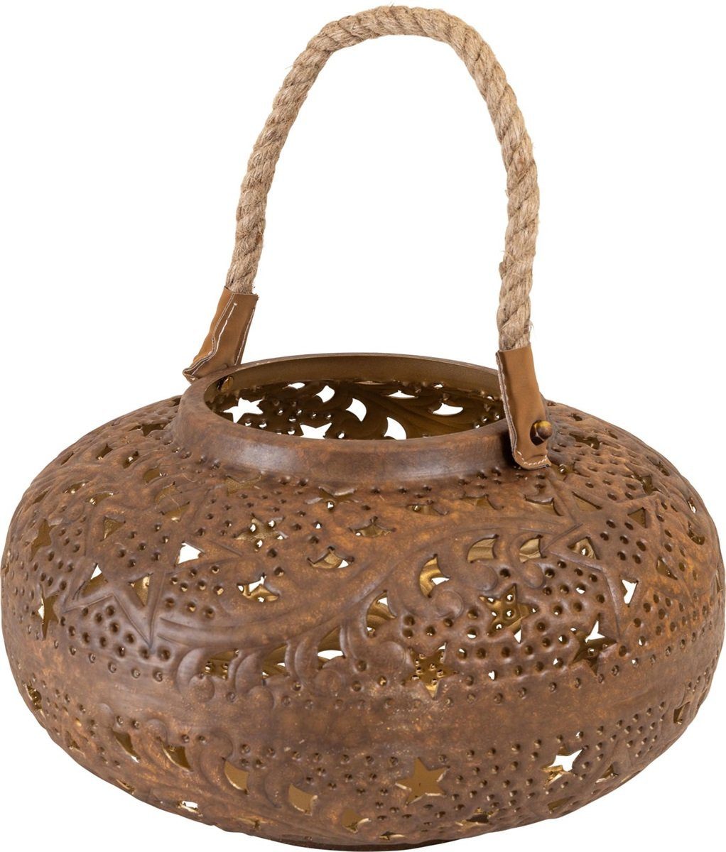 Lesli Living Kerzenlaterne Laterne WAVE BROWN ANTIK Metall kugelförmig Ø30x18cm braun/gold (1 St)