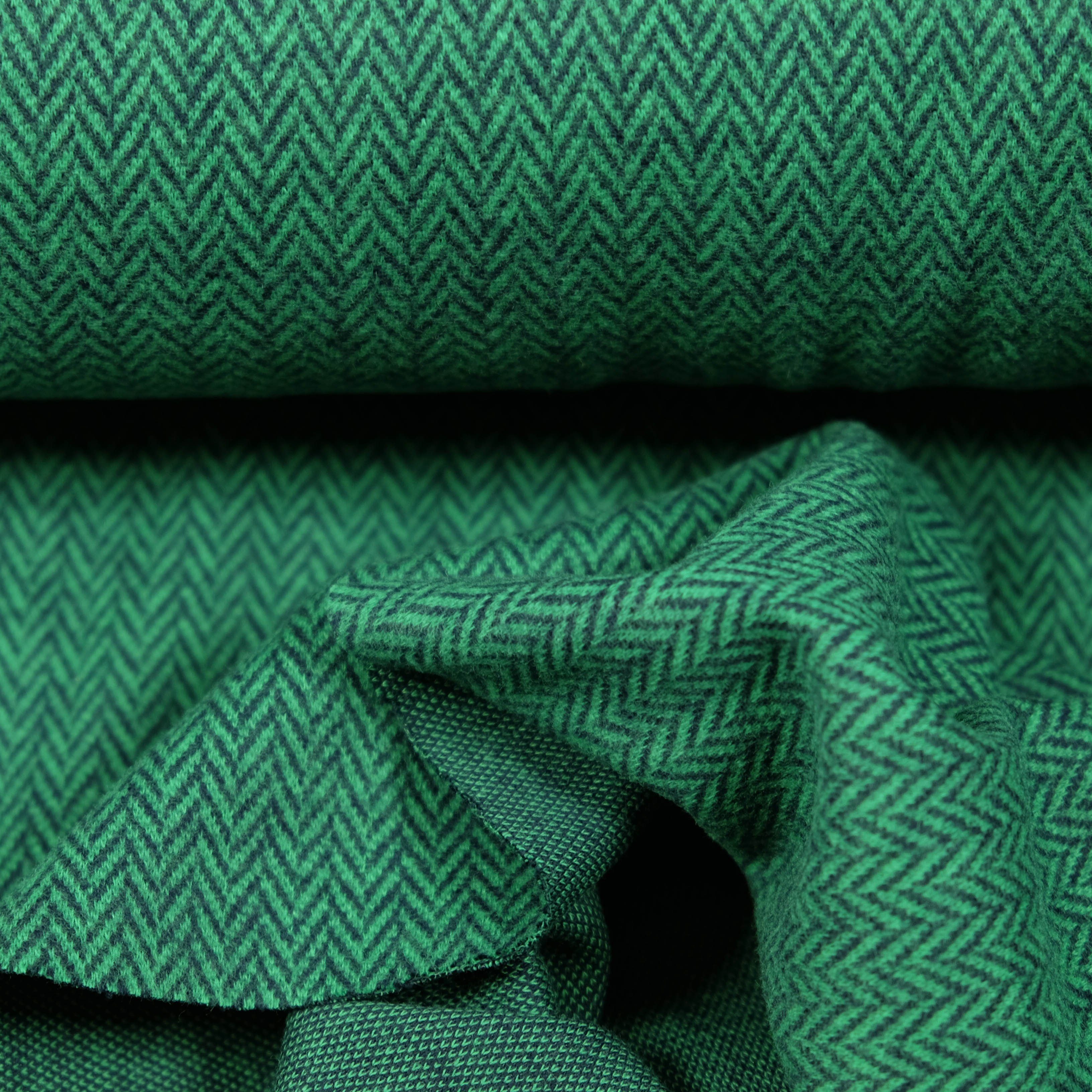 Samuel himmelsk skille sig ud larissastoffe Stoff Jacquard Sweat Fischgrätmuster Herringbone grün,  Meterware, 50 cm x 160 cm überbreit