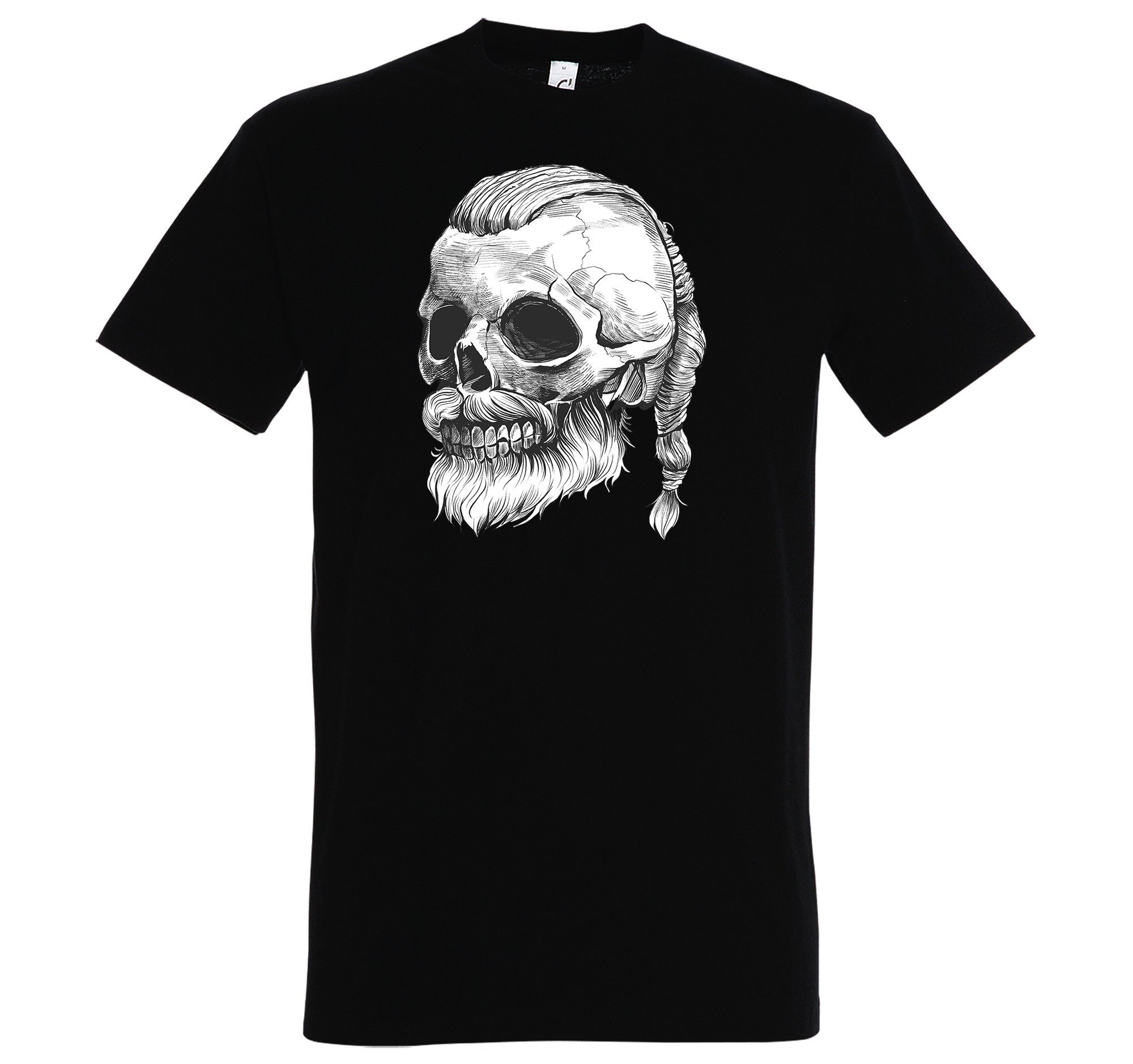 Youth Designz Shirt trendigem Totenkopf Herren T-Shirt Schädel Viking Frontprint mit Schwarz