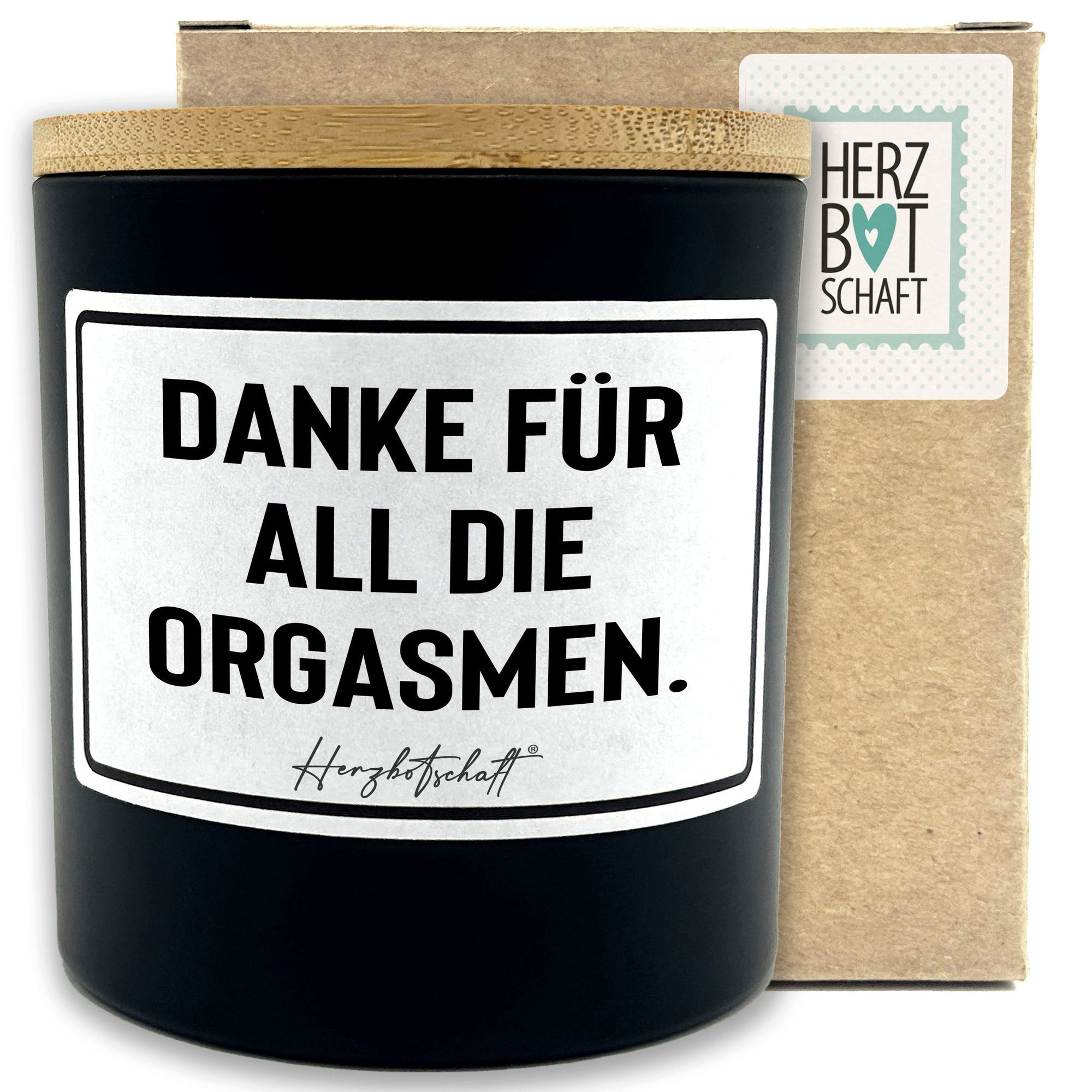 Herzbotschaft Duftkerze, (Danke für all die Orgasmen., originelles Geschenk, handgemachte nachhaltige Sojakerze im Glas)