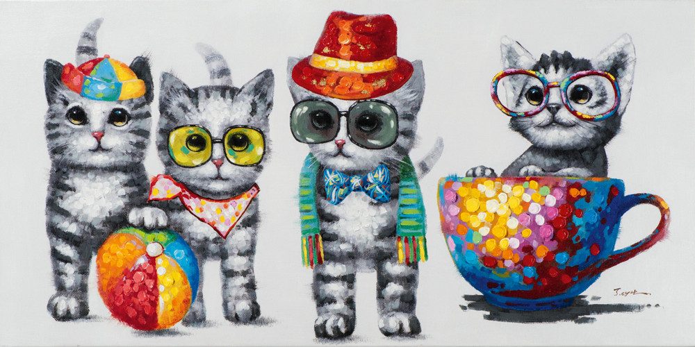 ArtUniverse Gemälde Leinwandbild Süße Katzenbande 60 x 120 cm, Tiermotiv
