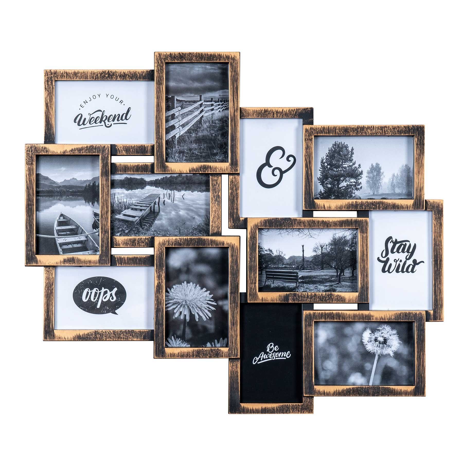 Levandeo® Bilderrahmen Collage, Bilderrahmen Kupfer 12 Fotos 10x15cm Fotoga günstig online kaufen