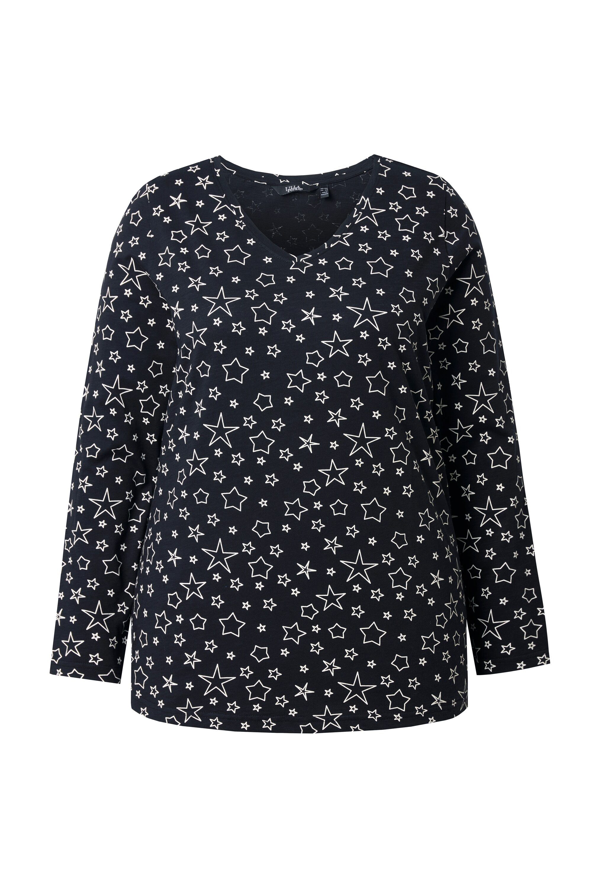 Ulla Popken T-Shirt Shirt bedruckt Classic V-Ausschnitt Langarm günstig online kaufen