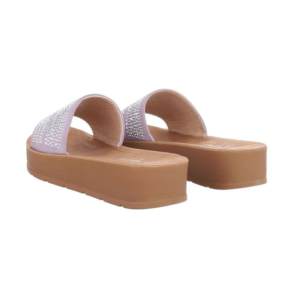 Ital-Design Damen Mules Freizeit Plateausandaletten Flach Pantoletten in Lila