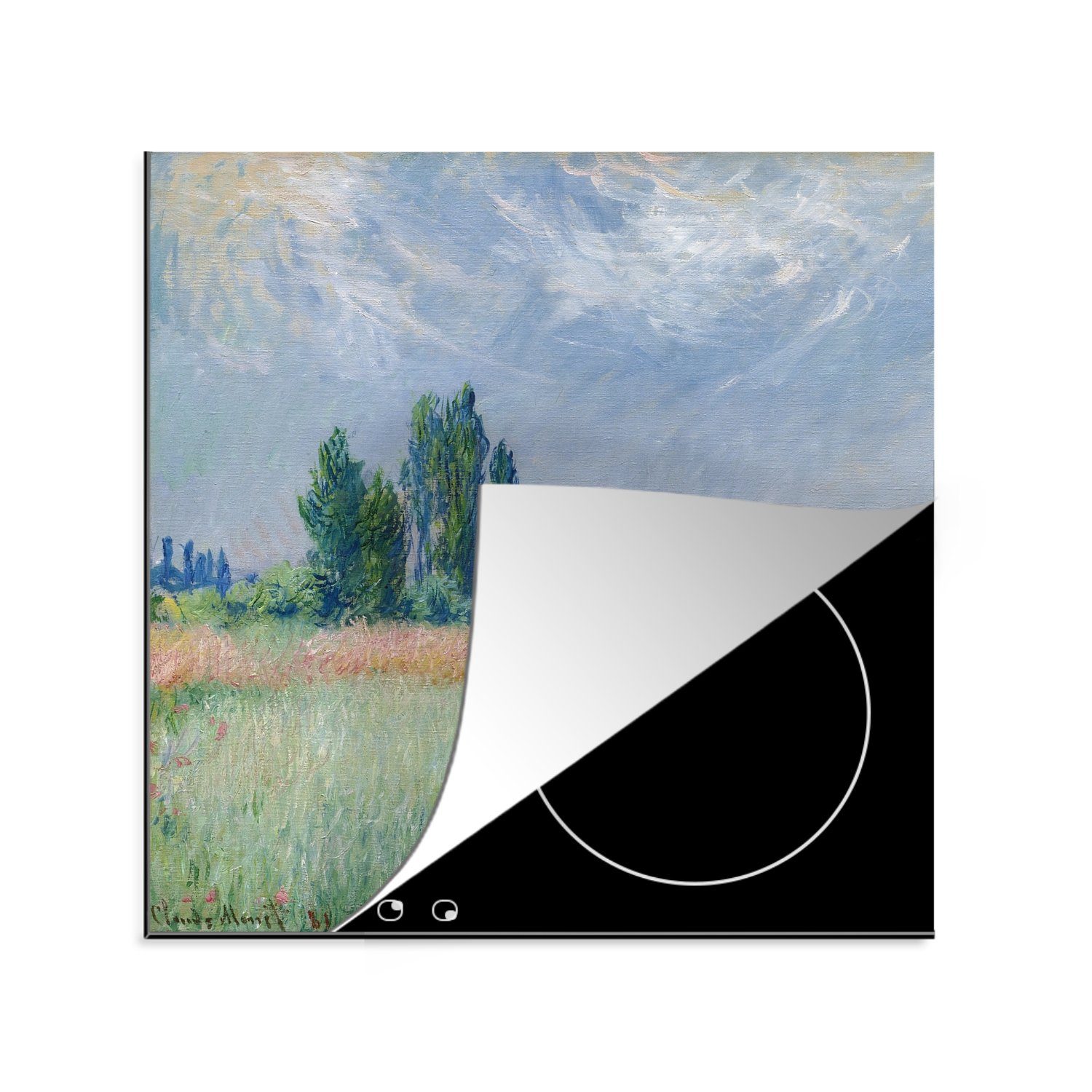 MuchoWow Herdblende-/Abdeckplatte Die Heuwiese - Claude Monet, Vinyl, (1 tlg), 78x78 cm, Ceranfeldabdeckung, Arbeitsplatte für küche