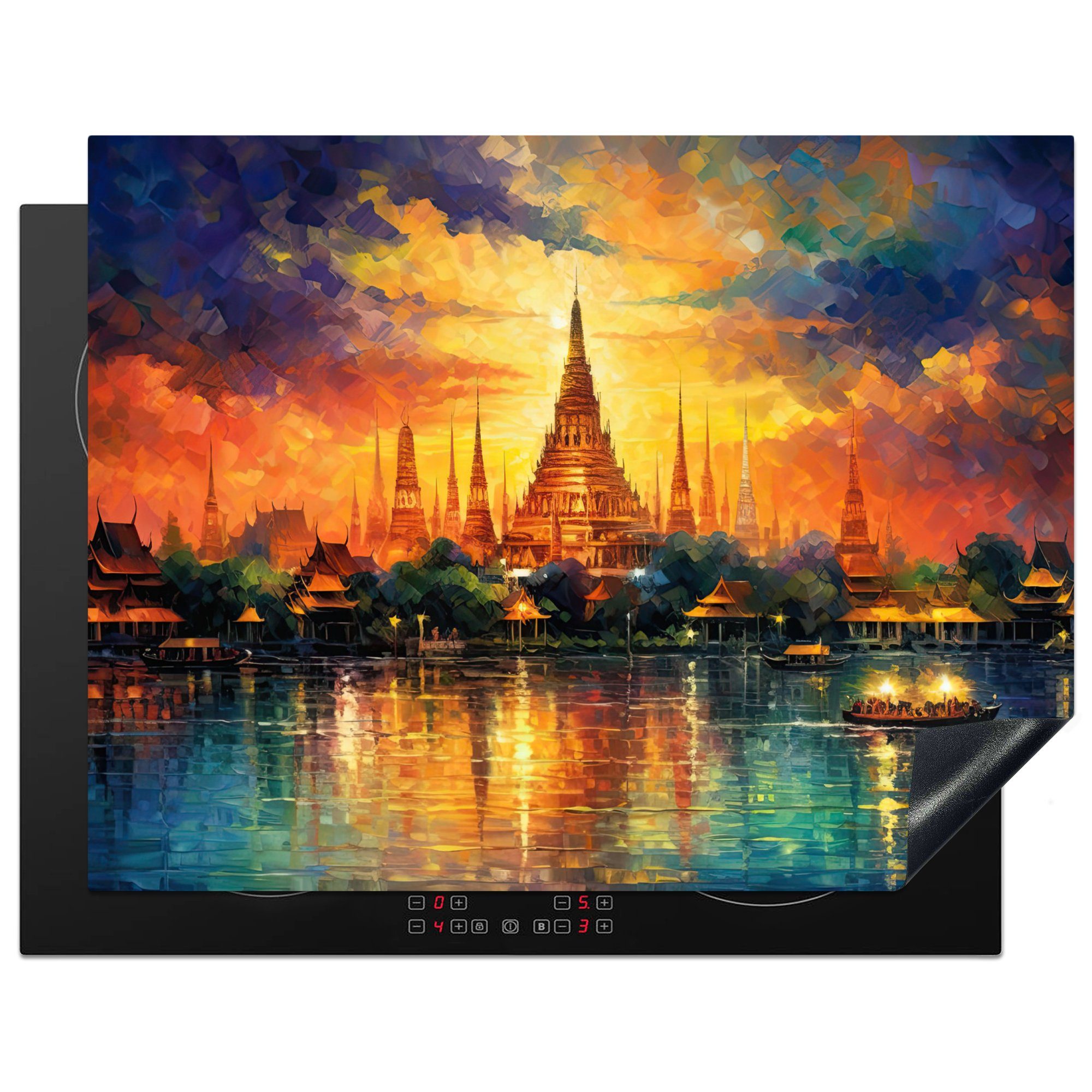 MuchoWow Herdblende-/Abdeckplatte Bangkok - Architektur - Sonnenuntergang, Vinyl, (1 tlg), 77x59 cm, Ceranfeldabdeckung, Arbeitsplatte für küche