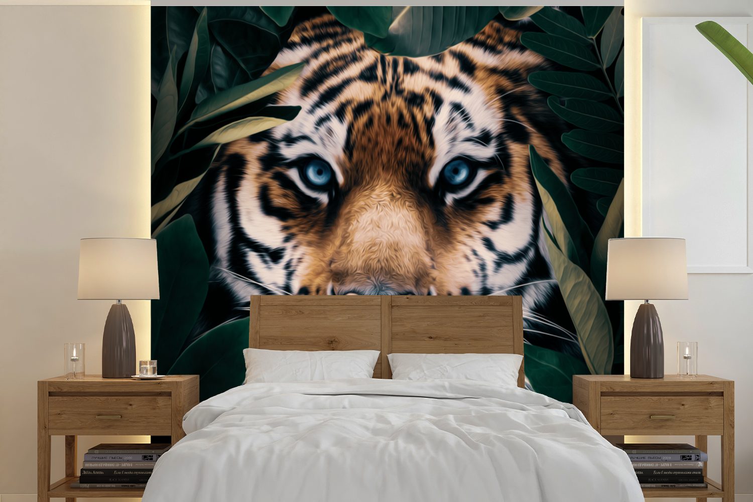 - St), bedruckt, (5 Tiere, Blatt Schlafzimmer, Tiger oder Matt, Wandtapete - Tapete für Vinyl Wohnzimmer Fototapete MuchoWow