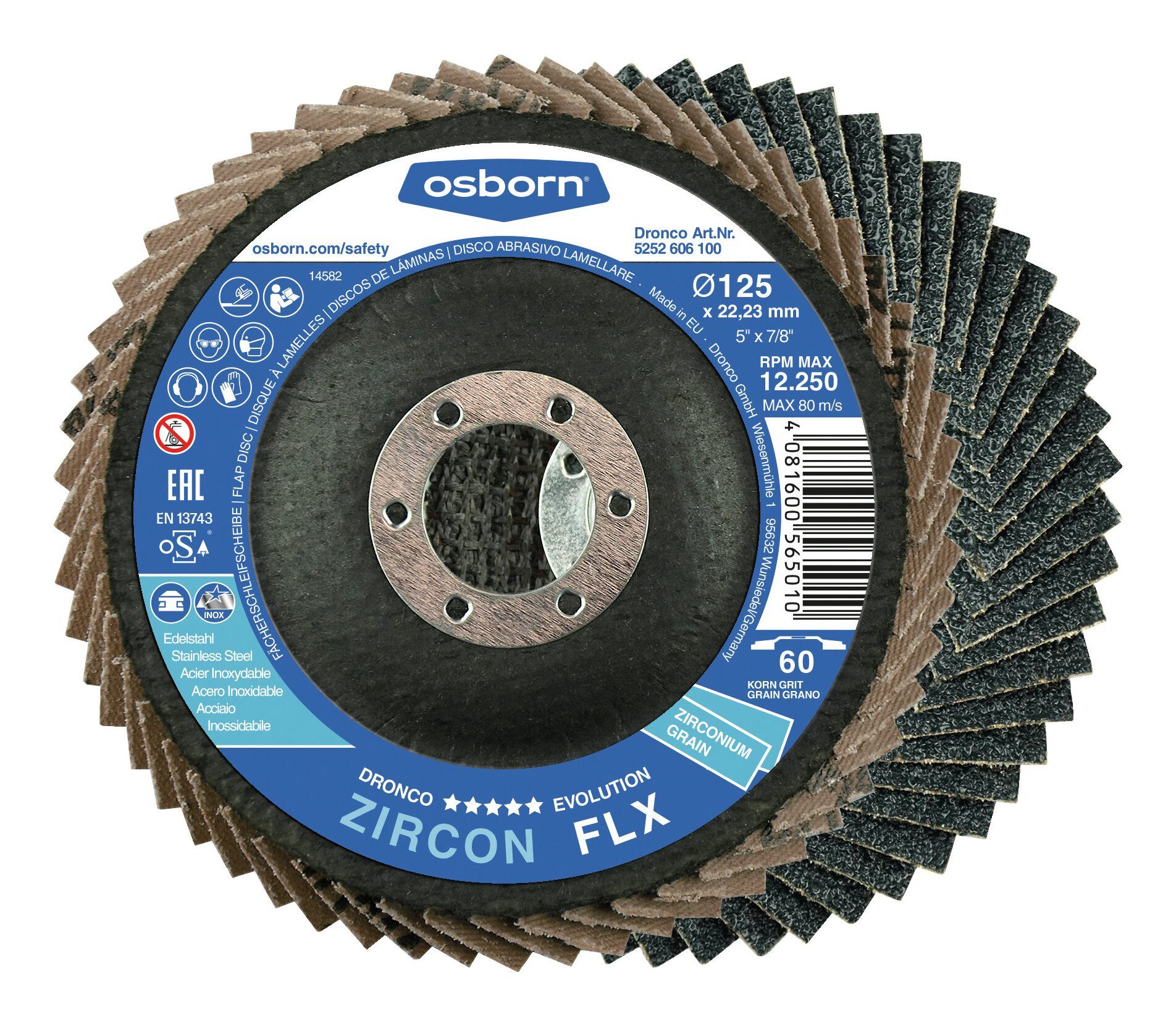 DRONCO Schleifscheibe, Fächerschleifscheibe ZIRCON FLX 115 mm K 60