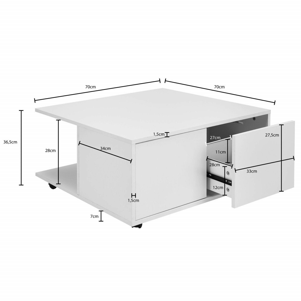 furnicato Couchtisch Design 70 cm Weiß