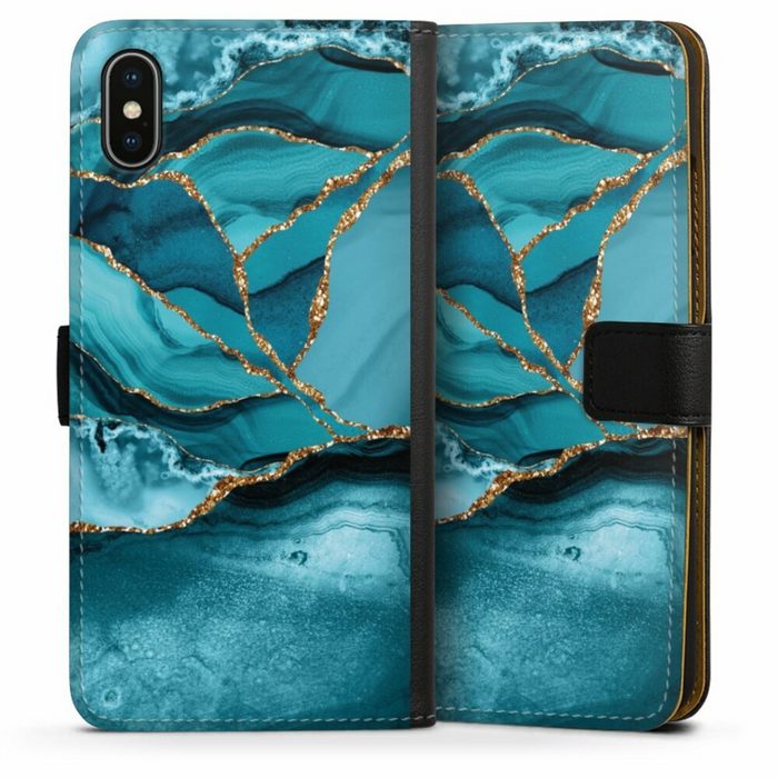 DeinDesign Handyhülle Edelstein Glitzer Look Marmor Eisblaue Marmor Landschaft Apple iPhone Xs Max Hülle Handy Flip Case Wallet Cover