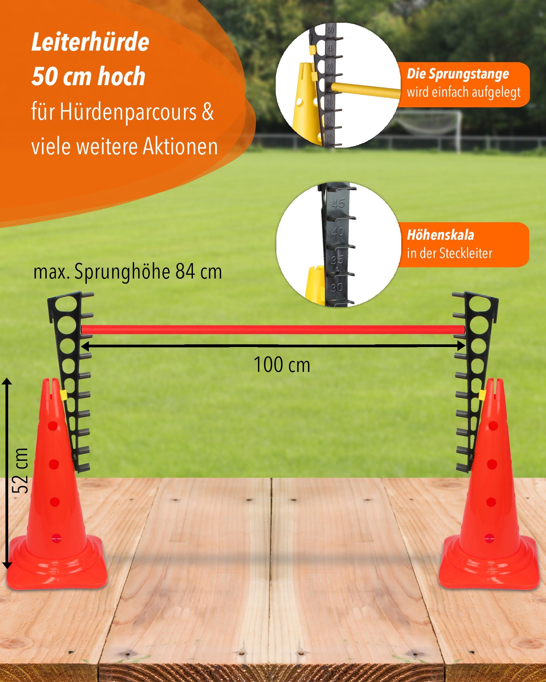 Superhund Hürde Leiterhürde mit Kegel 50 und Stange 100 cm Farbe Rot