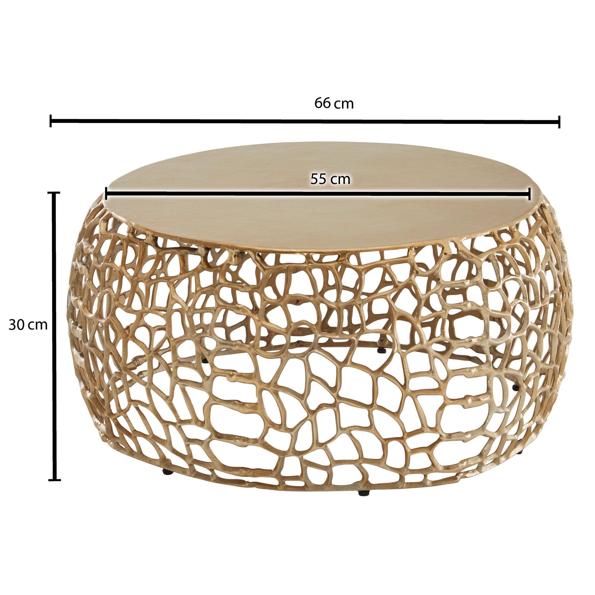 FINEBUY Couchtisch FB41462 Rund Alu Metall Wohnzimmertisch AST-Struktur Beistelltisch (66x66x30 cm Gold, Sofatisch Metall Modern Rund), Wohnzimmertisch mit Ast-Struktur, Tisch Modern