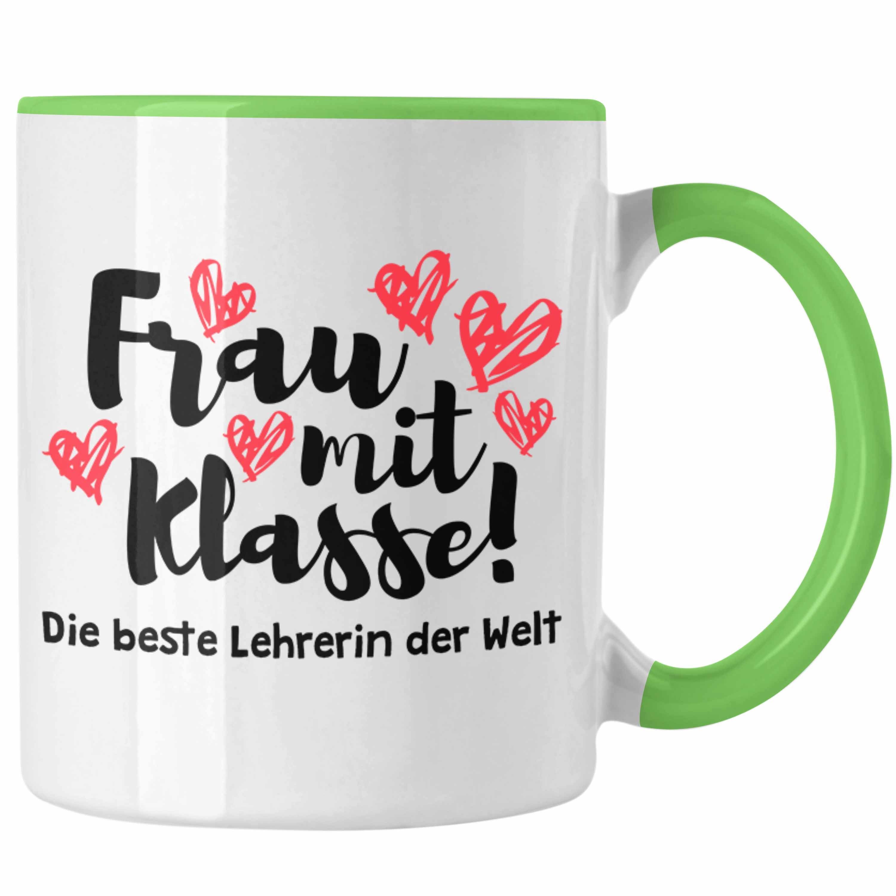 Trendation Tasse Sprüche Lehrerin Geschenk Frau Grundschule mit Klasse Trendation Geschenkidee Danke Lustig Grün Tasse 
