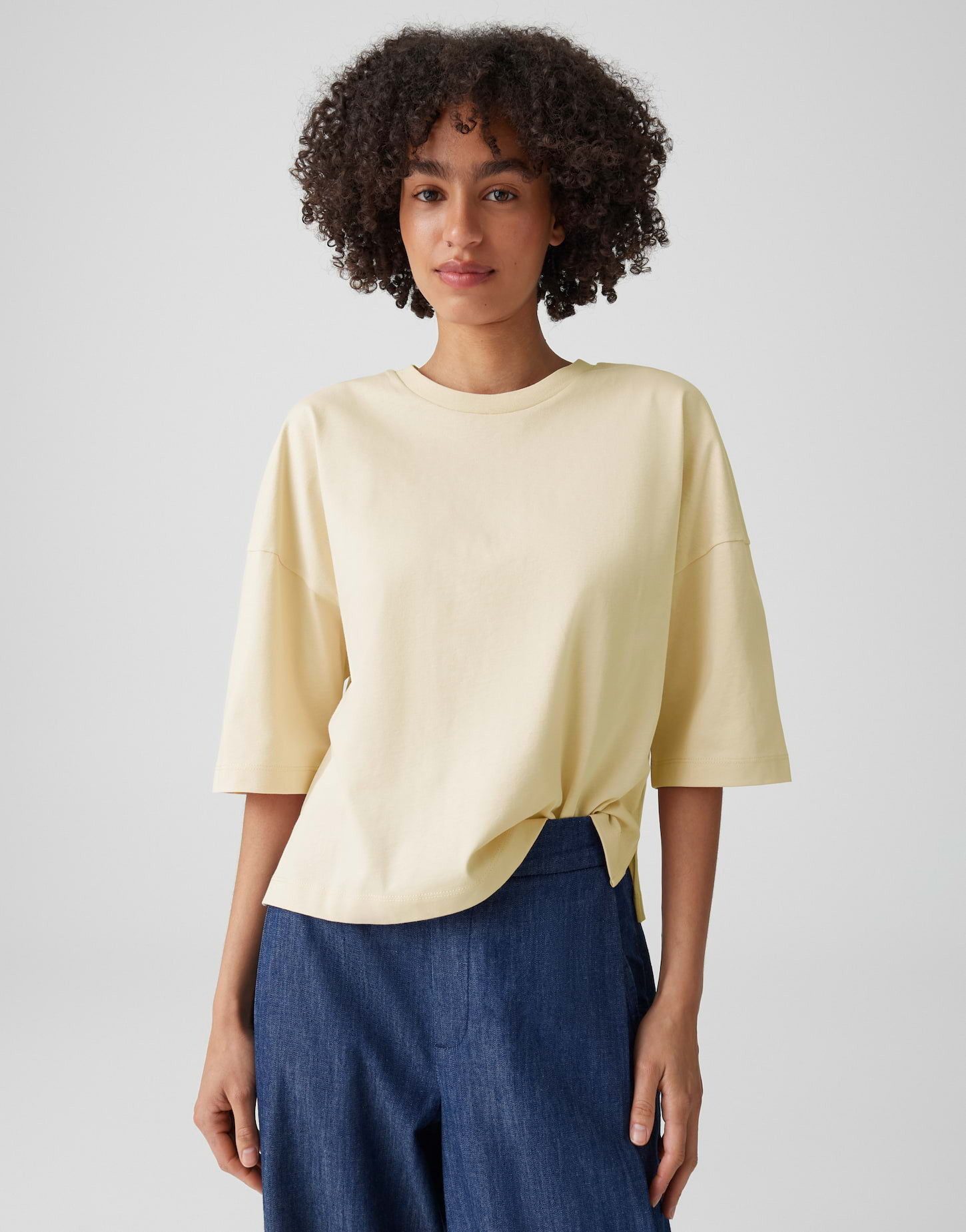 OPUS T-Shirt Boxy T-Shirt aus reinem Baumwolljersey Oversized Passform, Seitenschlitze für lässigen Look