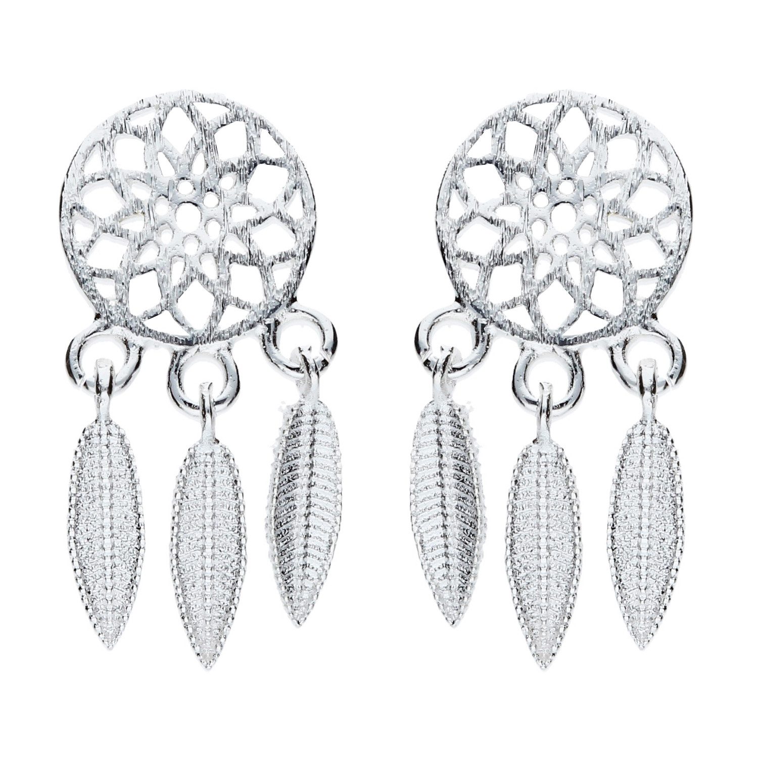 LÖB Paar Ohrstecker Silber Ohrringe Hängend Platte Traumfänger Federn Anhänger Ohrstecker (Geschenke für Frauen Damen Beste Freundin Mutter Mama Ehefrau Oma sie zum Geburtstag Weihnachten Weihnachtsgeschenke Schmuck, Inkl. Schmuckbox), Modern Minimalistisch Geometrisch Dezent Filigran Zart Boho Schmuck